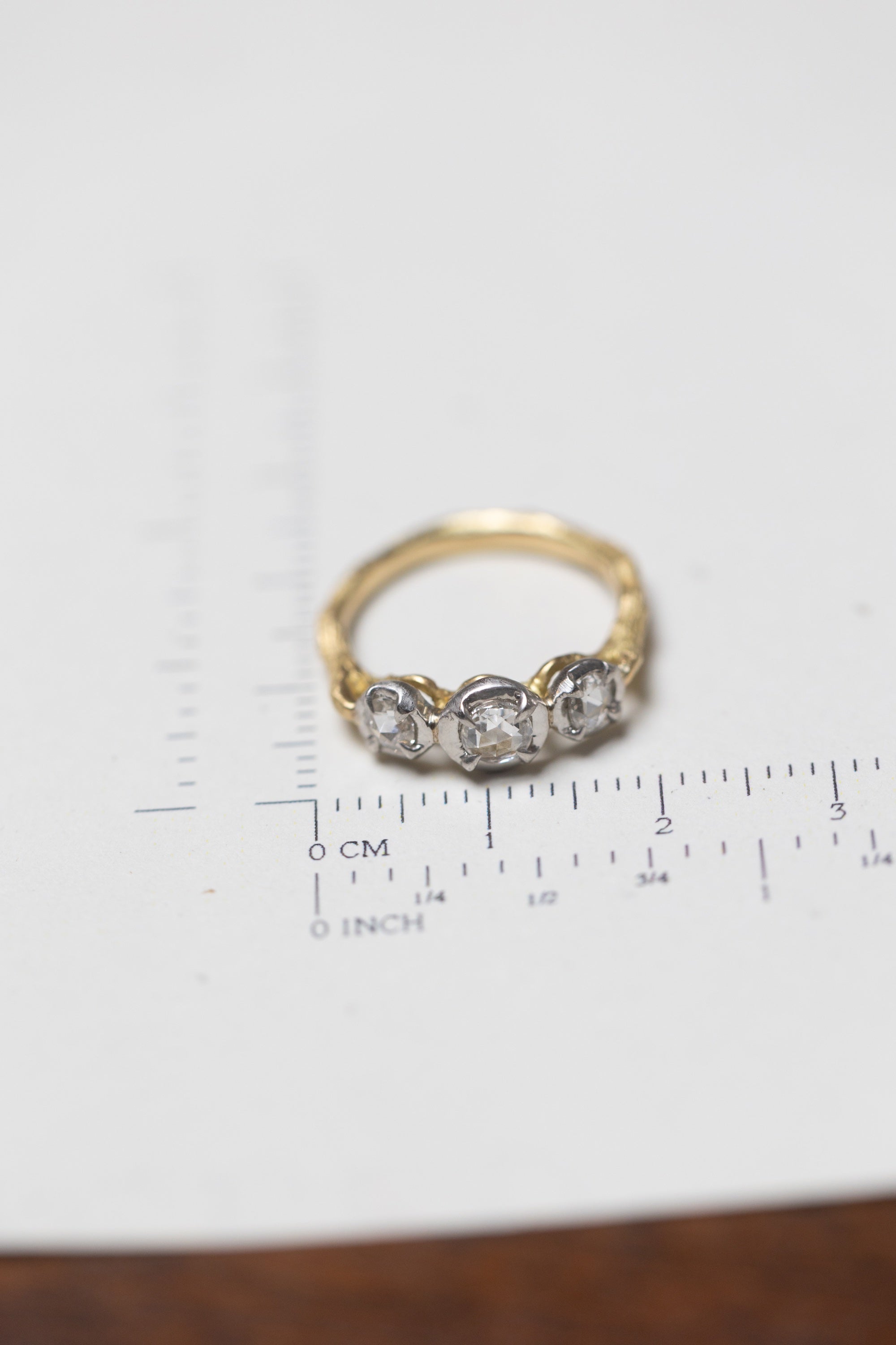 Three Rose Cut Diamond Ring on Branch Ring