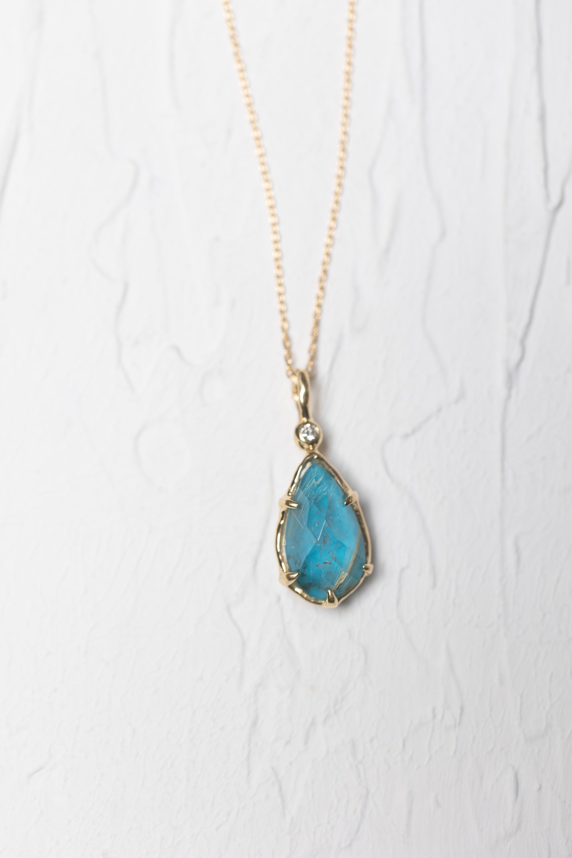 Tear-shaped Turquoise and Rutilated Quartz Doublet Necklace (18k)