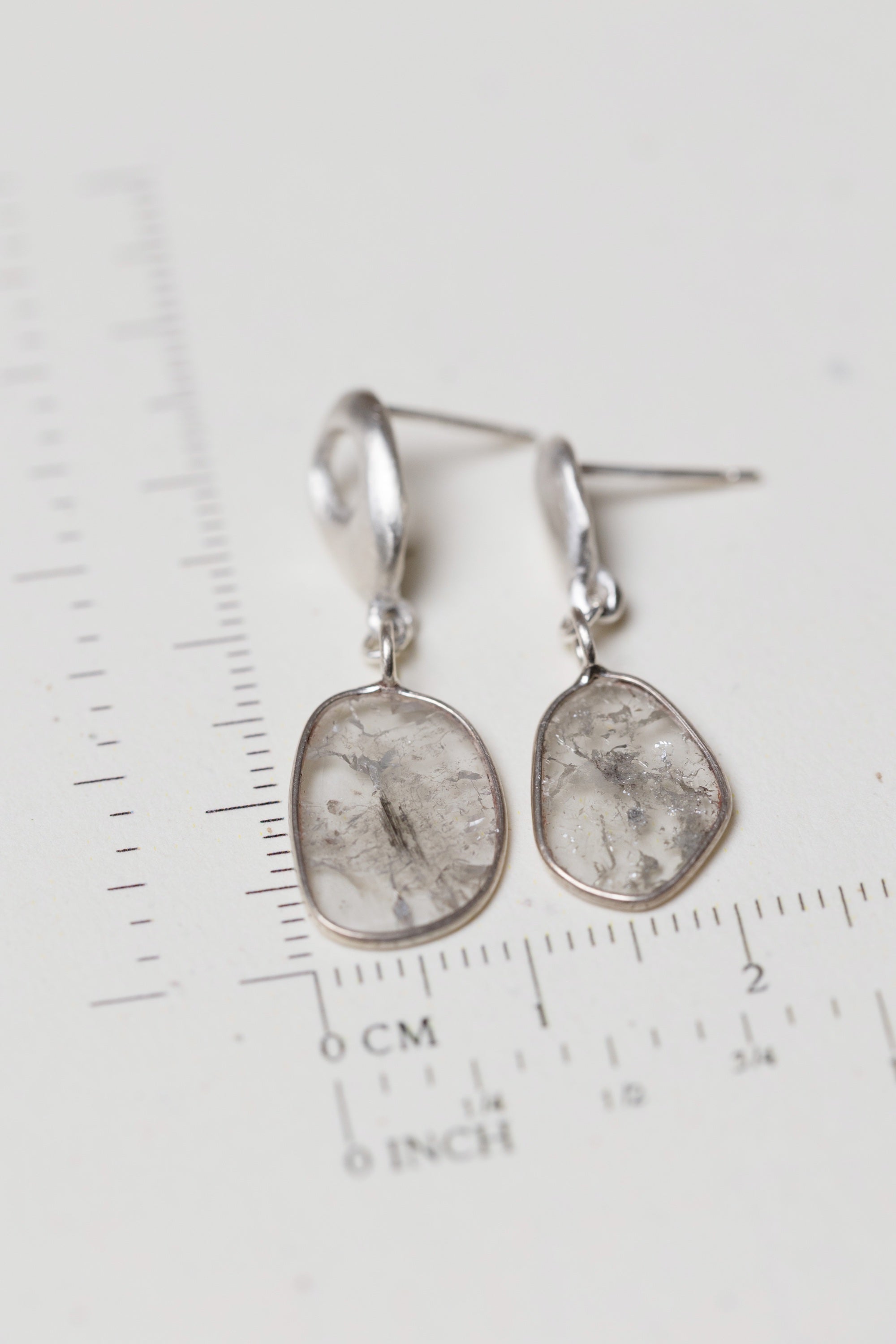 Pebble and Slice Diamond Silver Earrings
