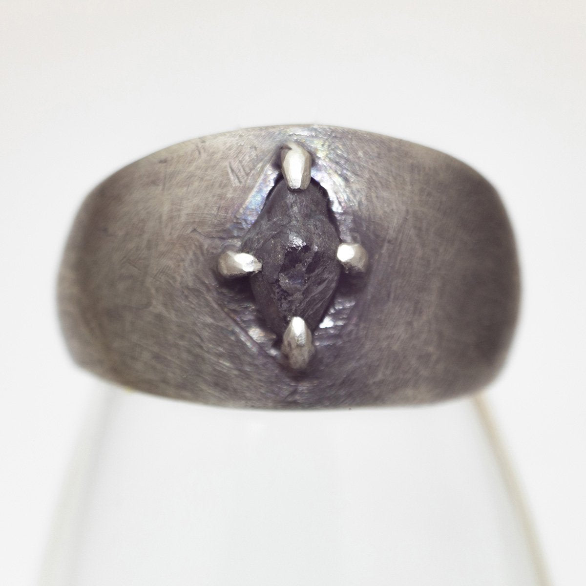 Silver Ring with Raw Black Diamond