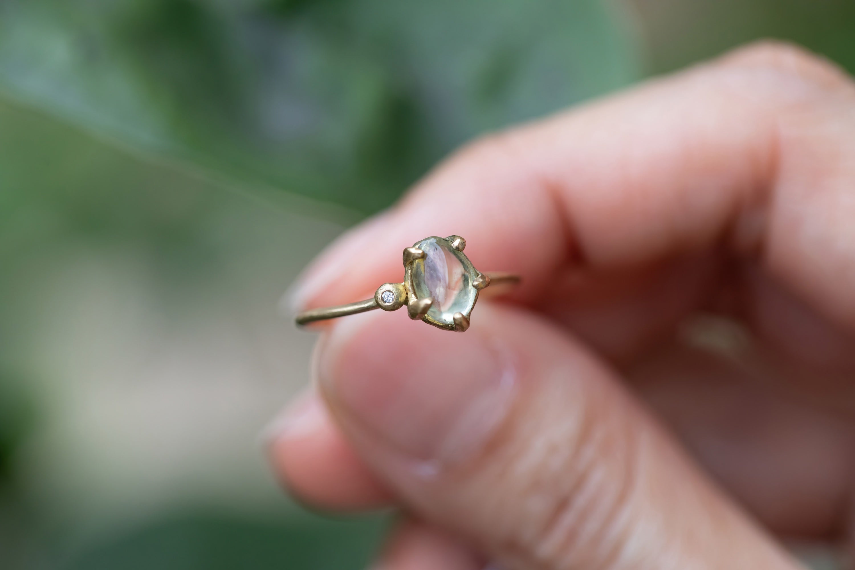 Light Yellow Sapphire Ring with One Diamond (18k)