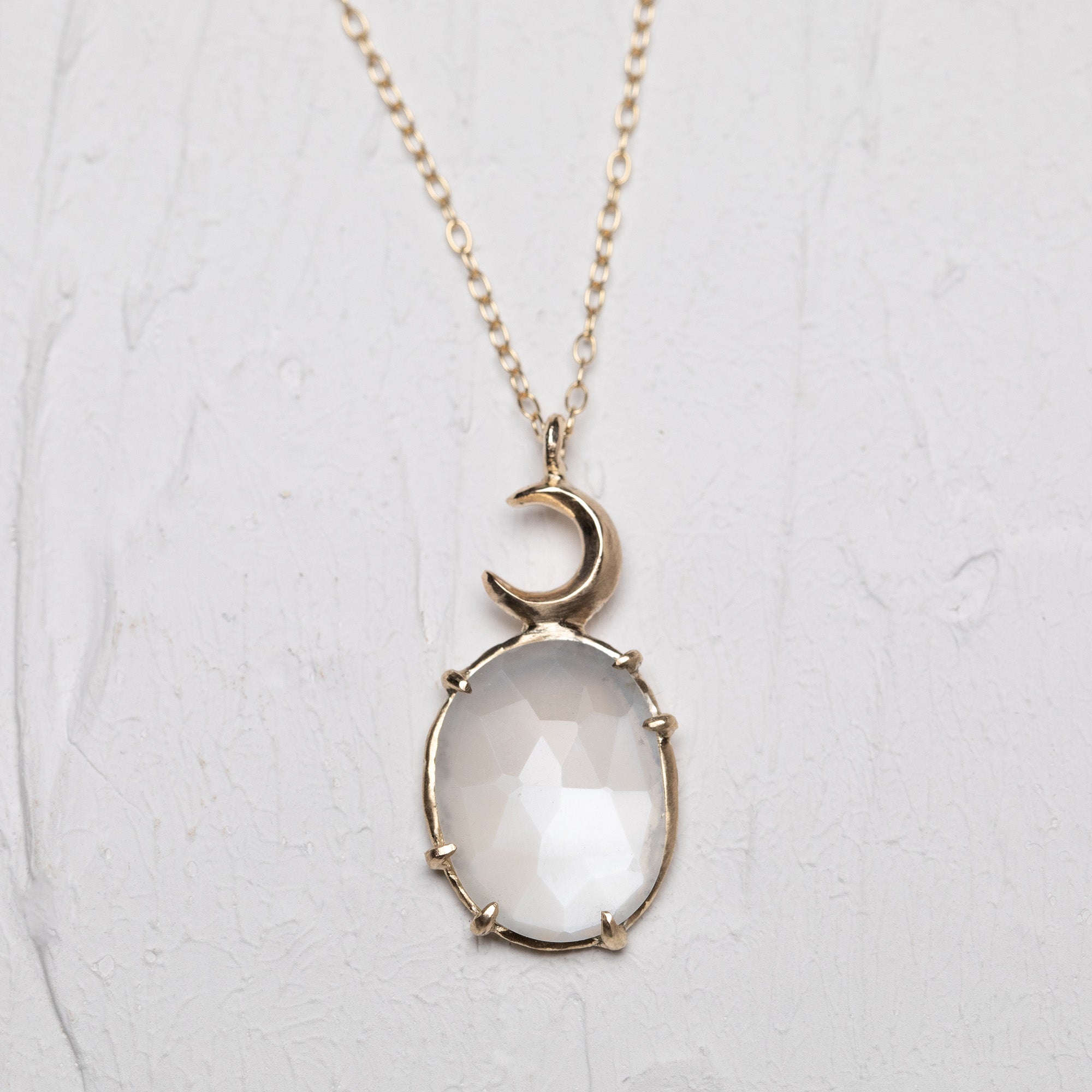Crescent Moon Necklace with Moon Stone (10k)
