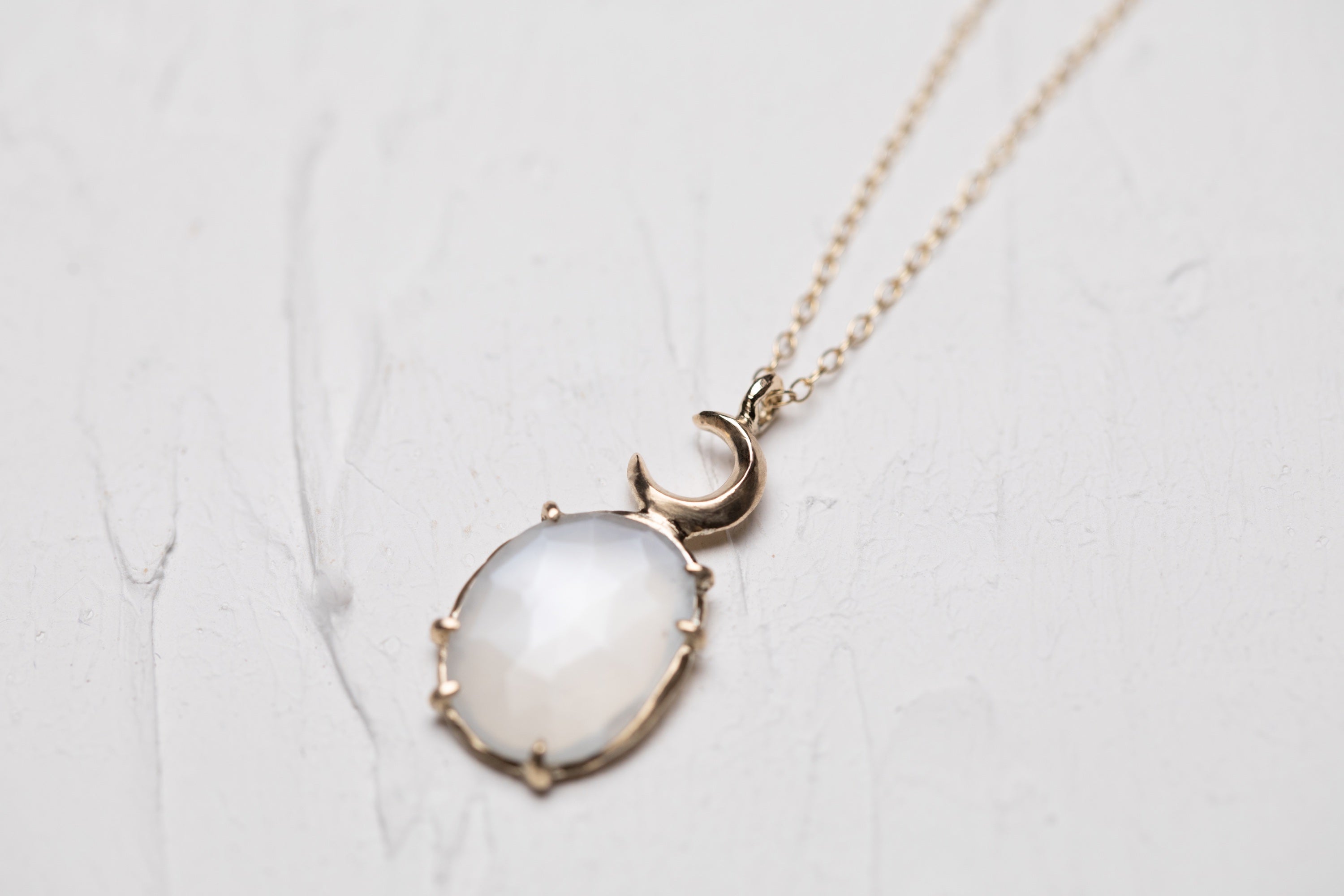 Crescent Moon Necklace with Moon Stone (10k)