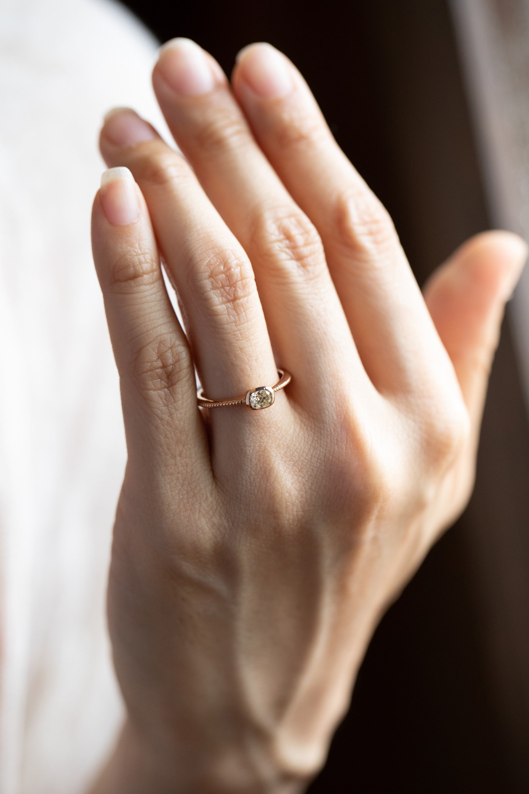 Anna | Rose Gold Antique Diamond Ring with Milgrain (18k)