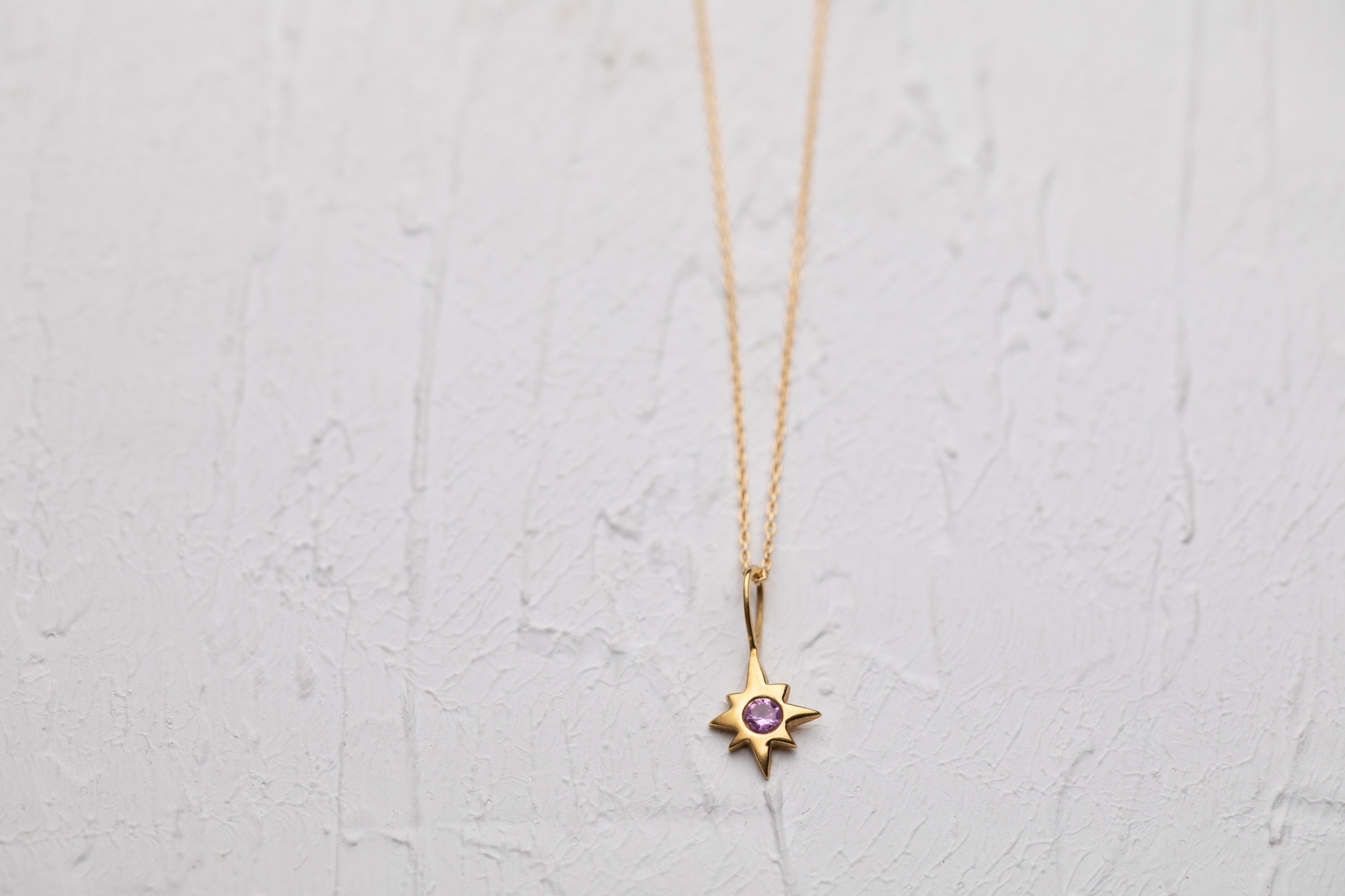 Shiny Pink Sapphire on Octagram Star Necklace (18k)