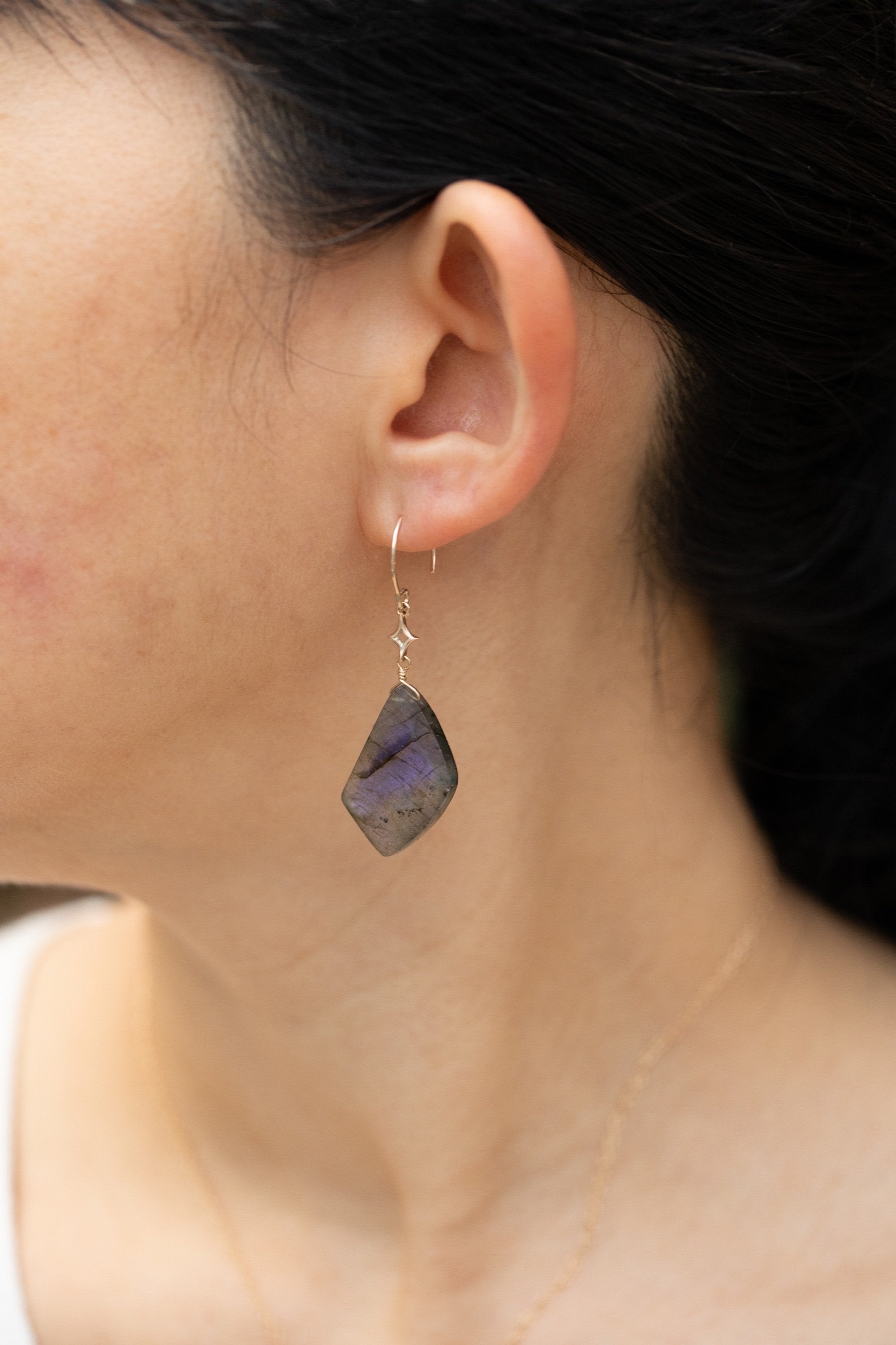 Labradorite Earrings with a Star Shape Accent (10k)