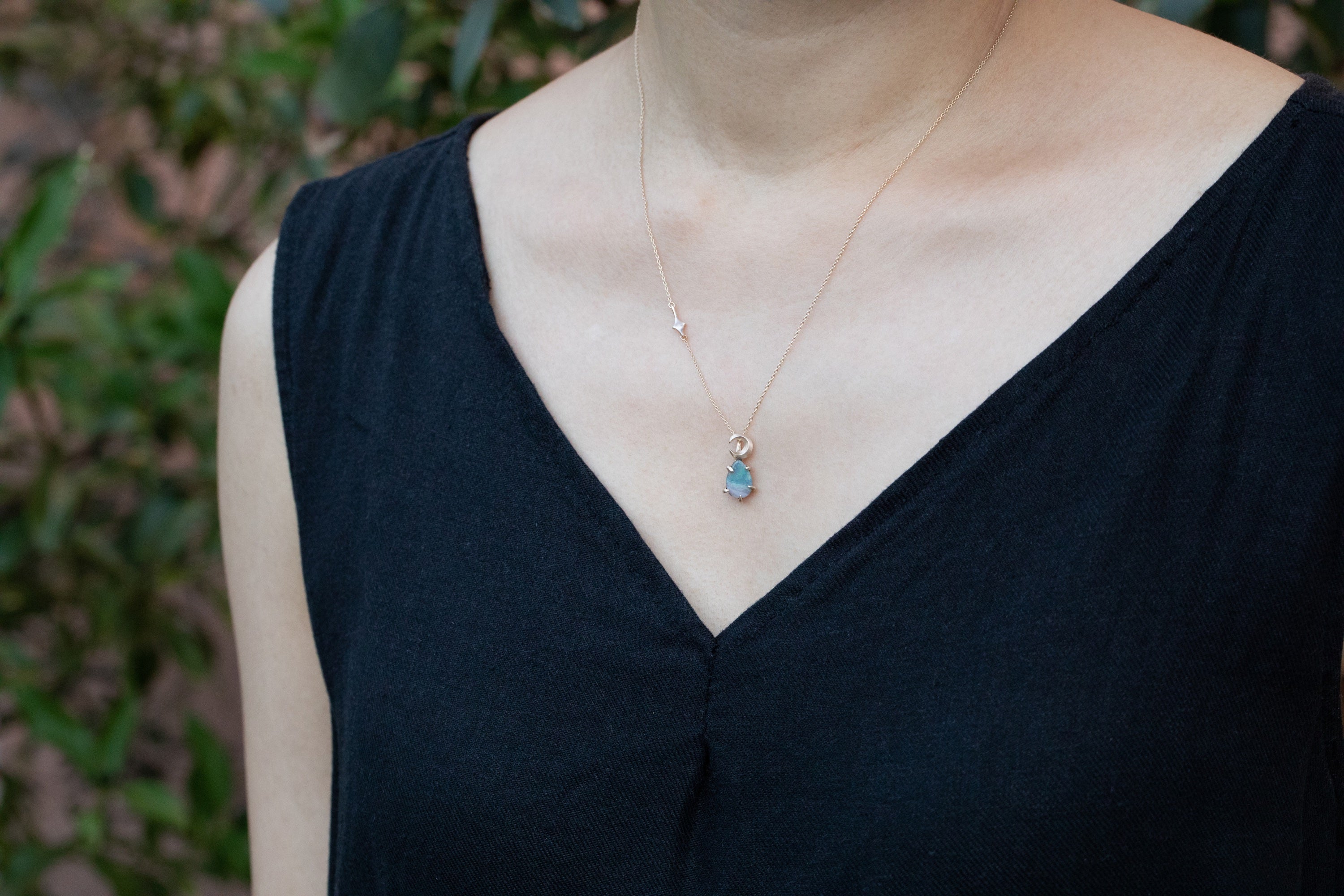 Crescent Moon with Opal Necklace (10k)