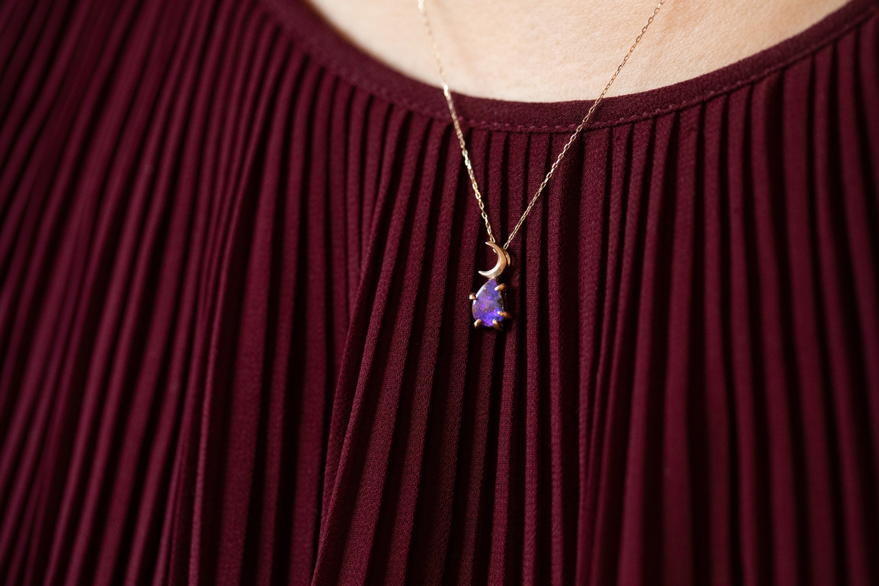 Crescent Moon on a Purple Night Skies Necklace