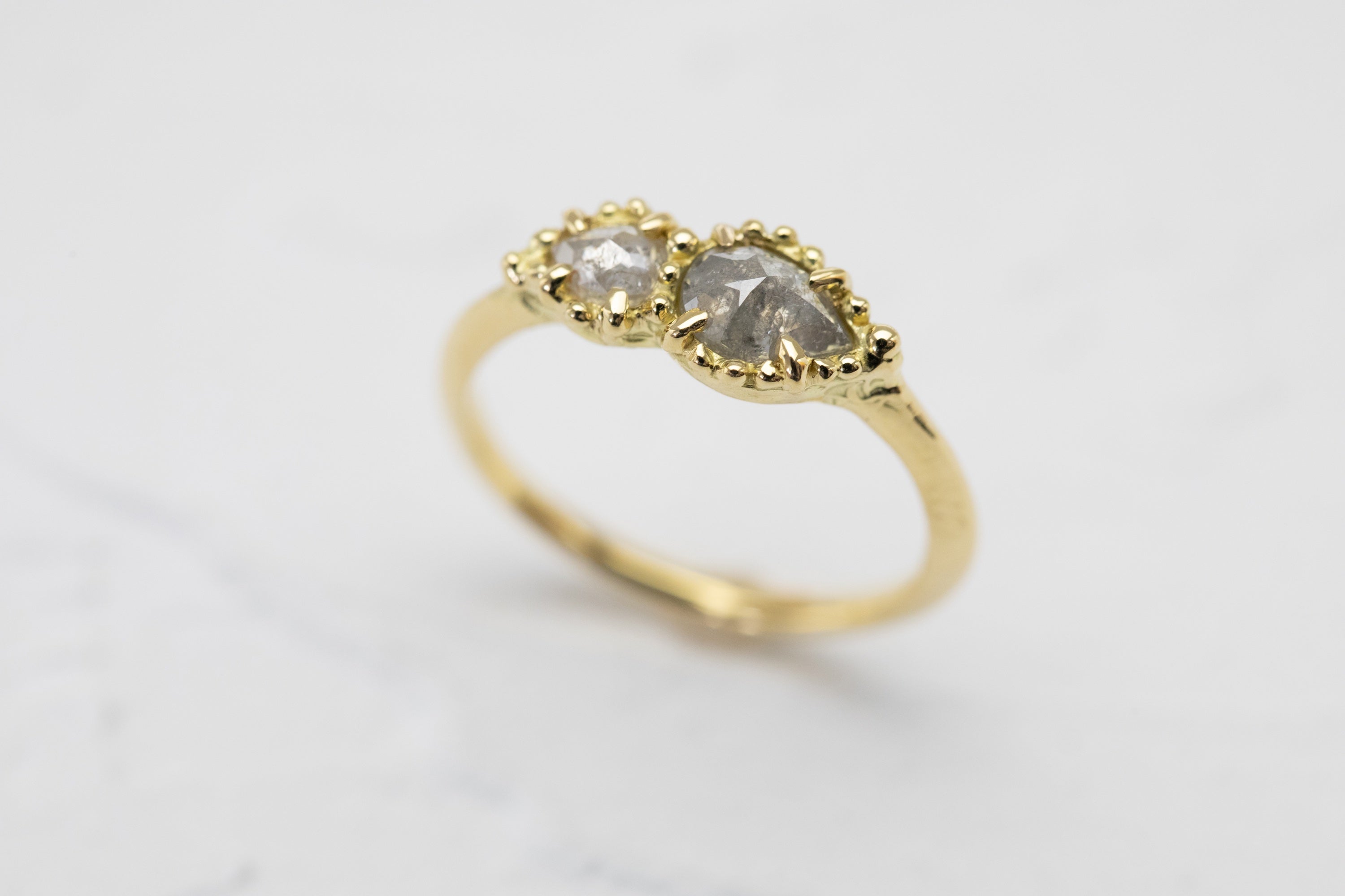 Gray and White Pear Shaped Rustic Diamond Ring (18k)