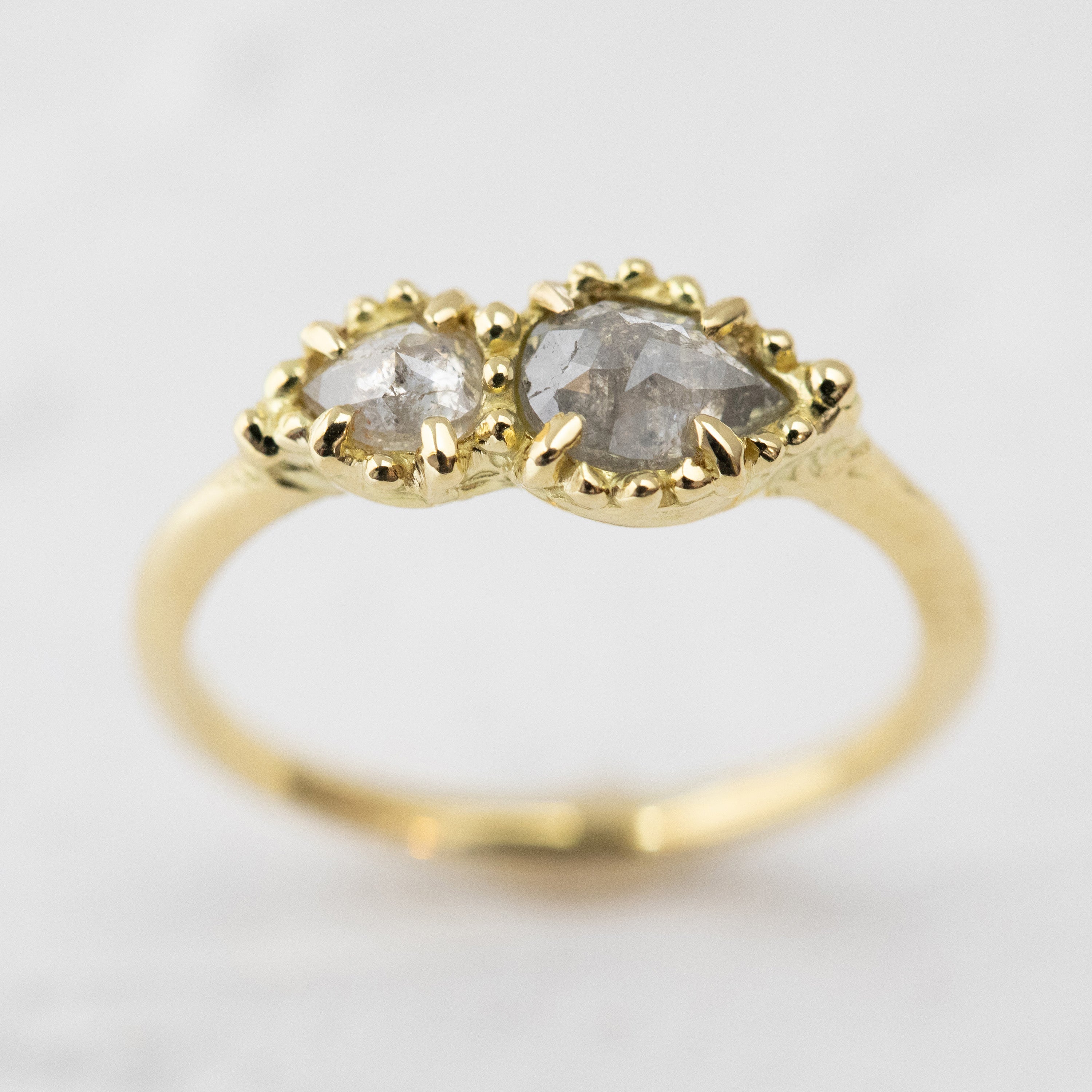 Gray and White Pear Shaped Rustic Diamond Ring (18k)