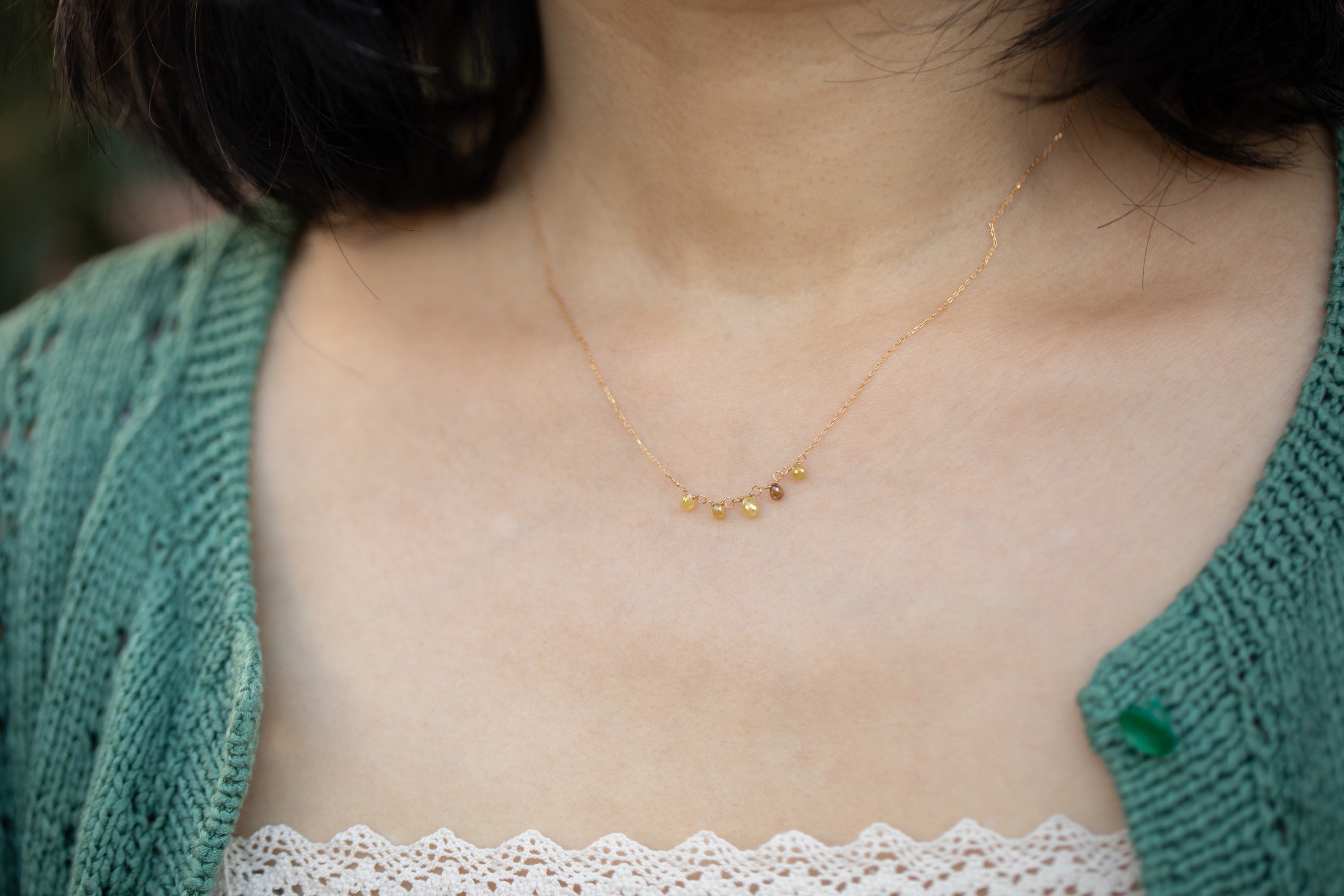 5 Sunny Tiny Briolettes on 18k Gold Chain