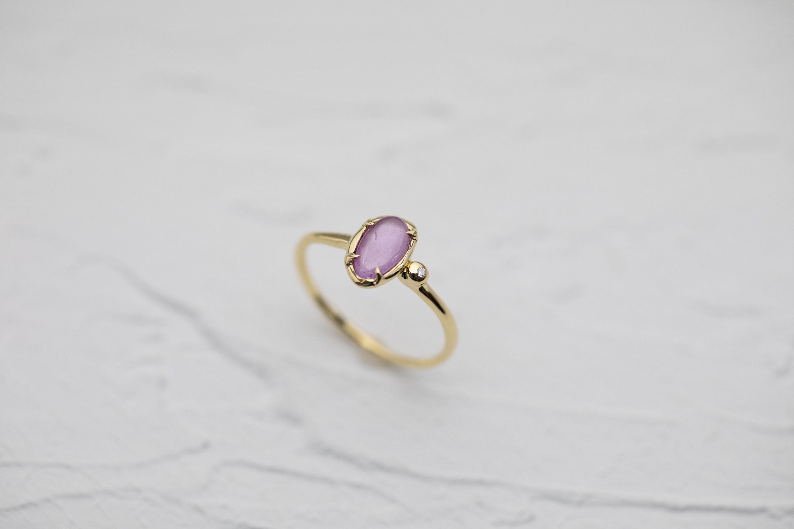 Matte Pink Sapphire Ring with Diamond Accent (18k)