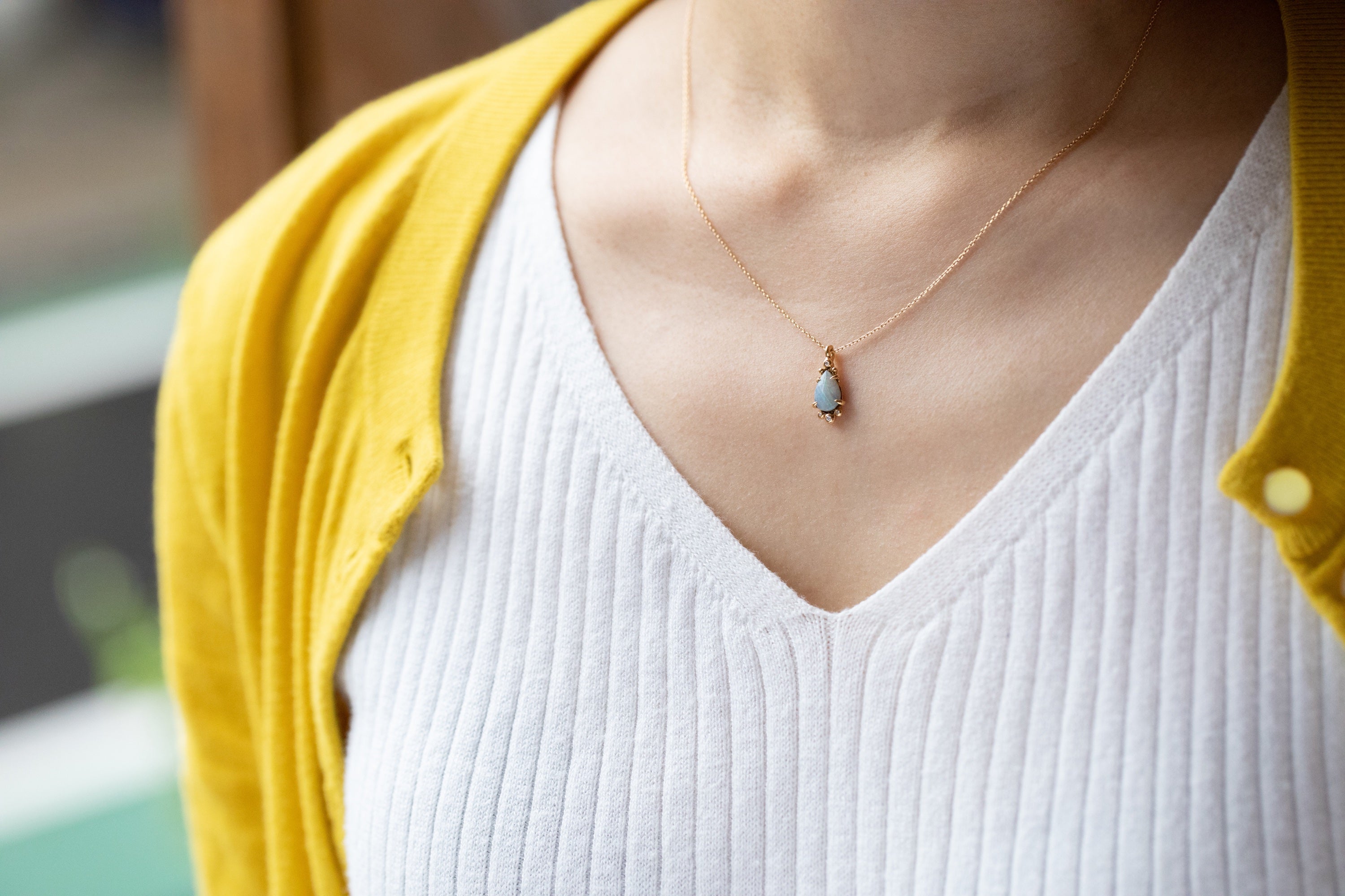 Boulder Opal Necklace with Tiny Dots and Tiny Diamonds (18k)
