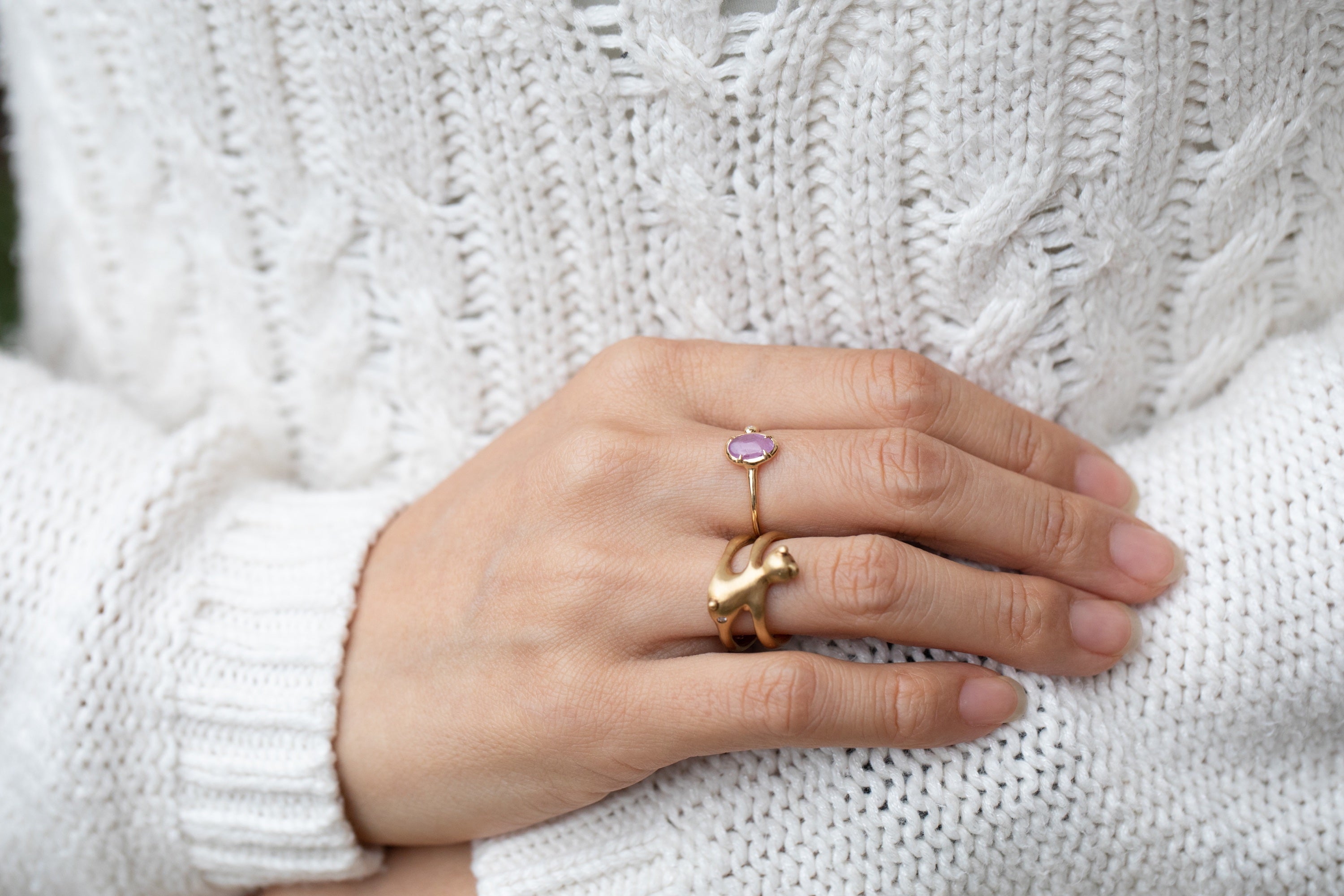 Matte Pink Sapphire Ring with Diamond Accent (18k)