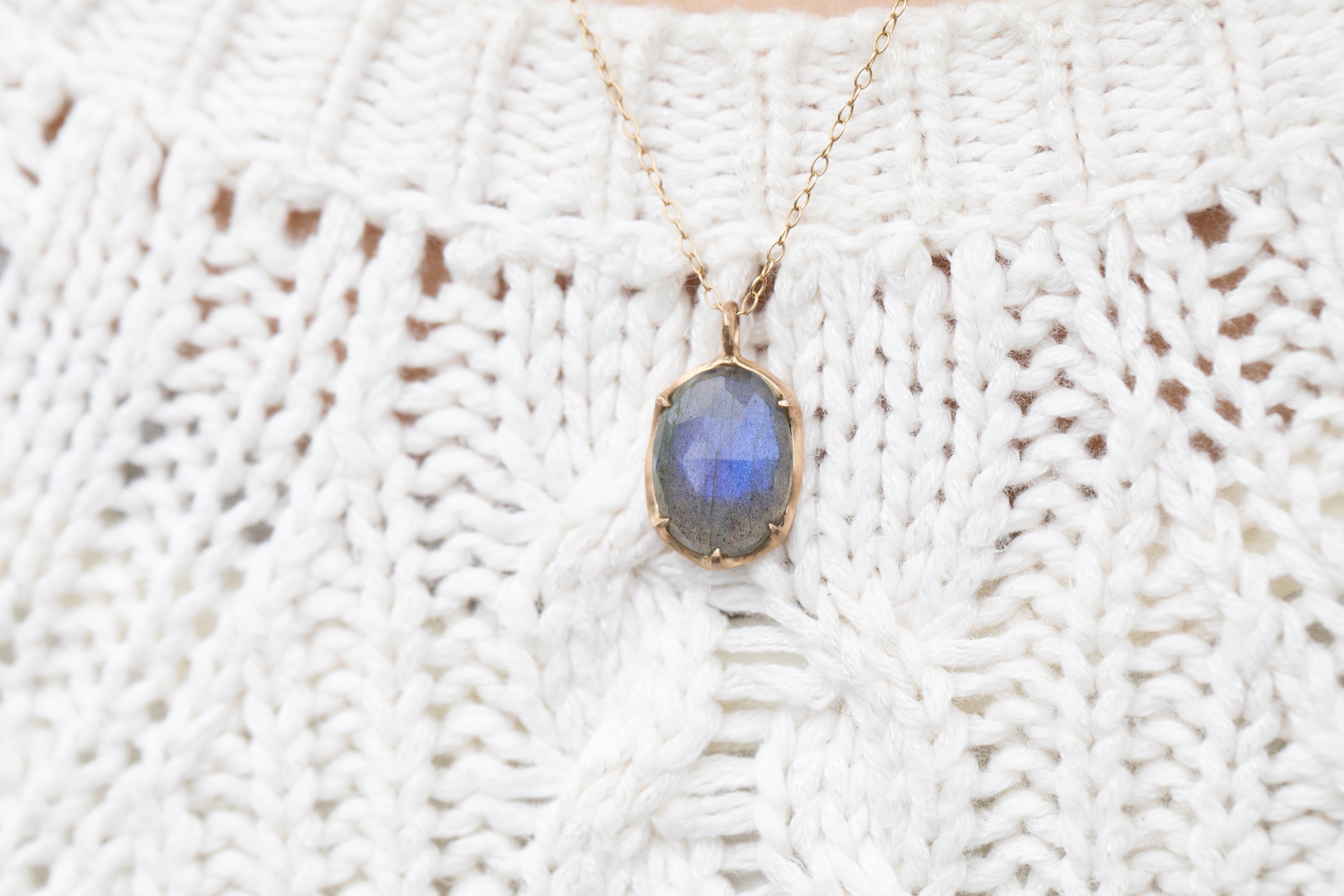 Labradorite Necklace with Gold Framing