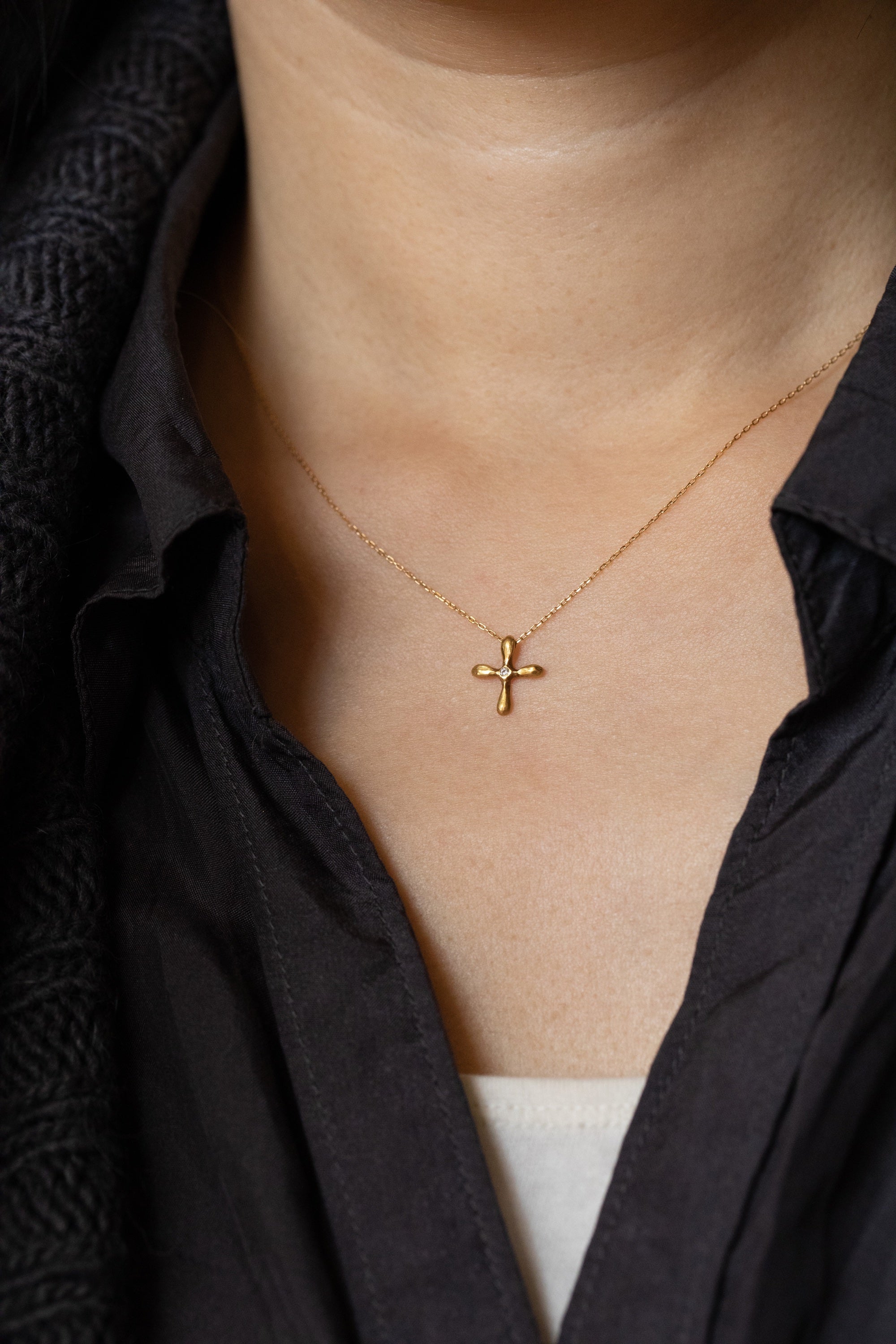 Flower Cross 18k Necklace
