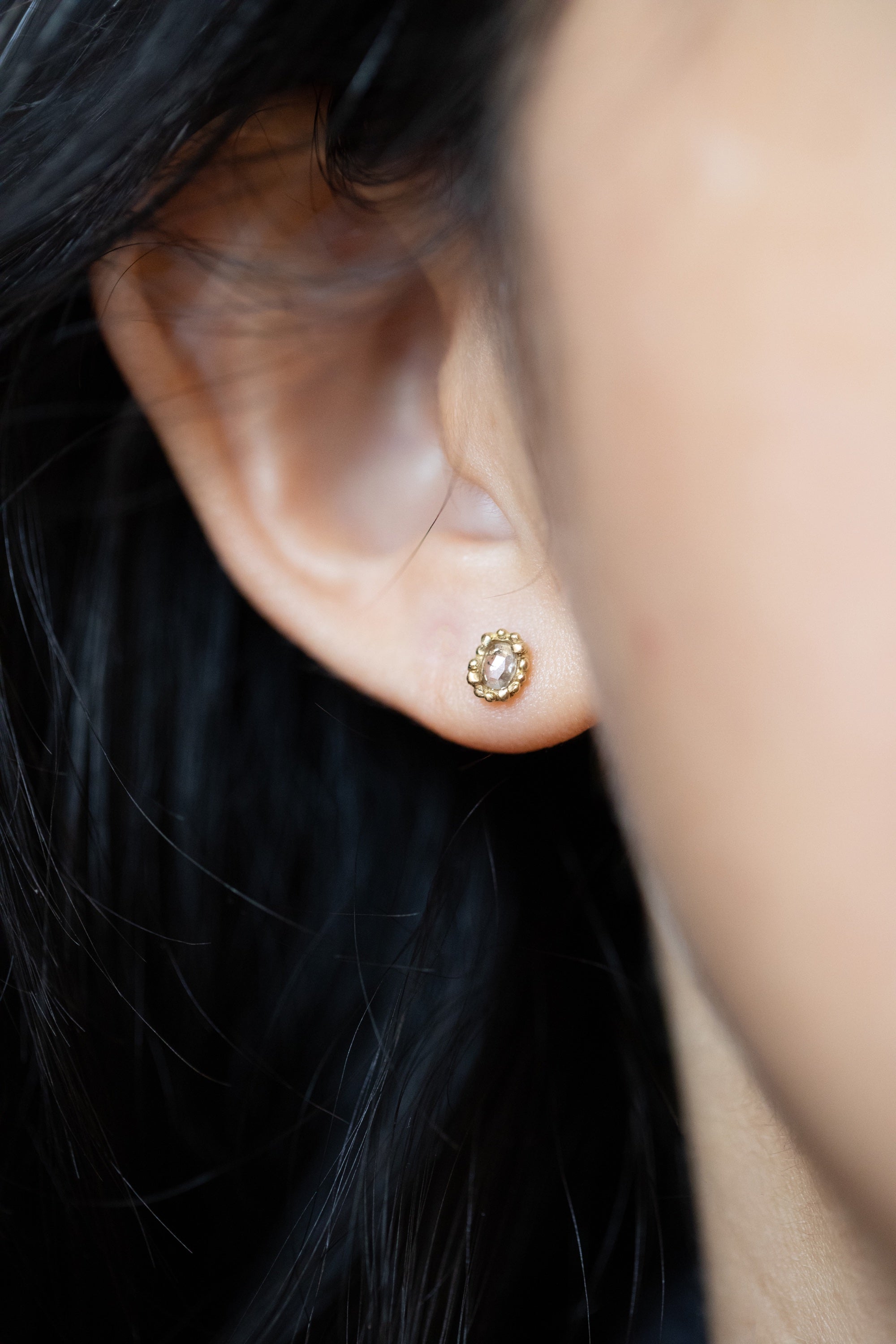 Brown Diamond Stud Earrings Framed with 18k Dots