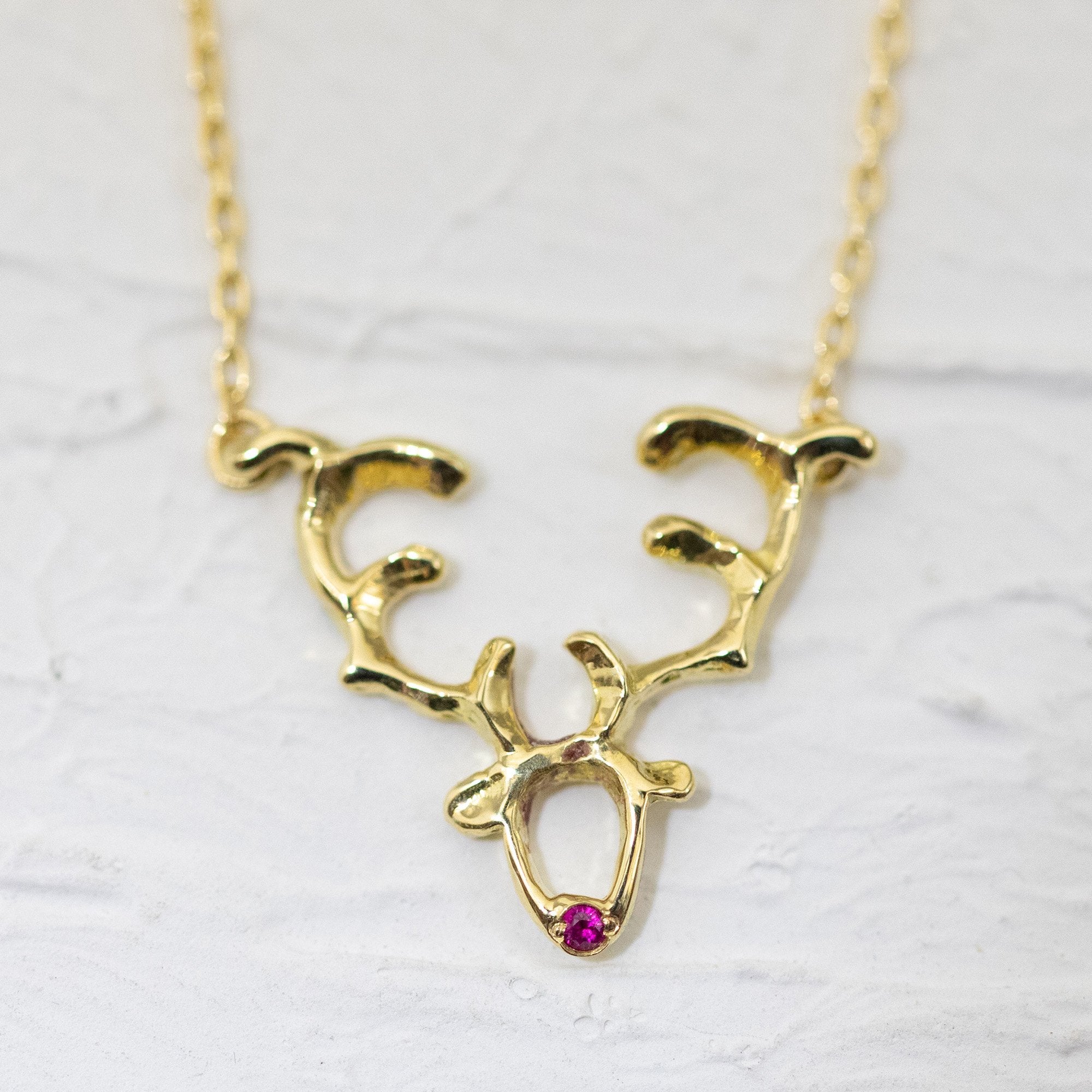 Ruby Nosed Reindeer Necklace