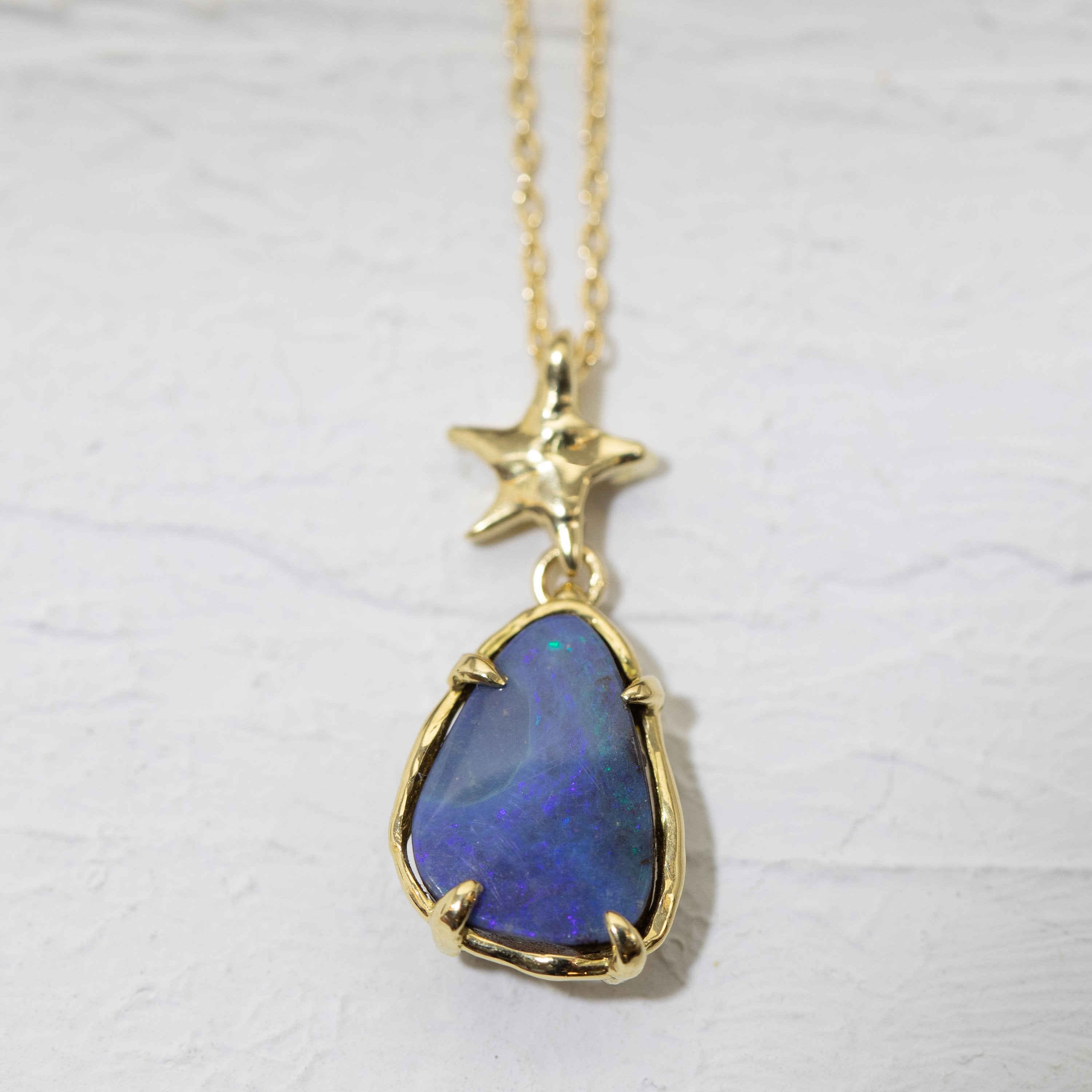 Blue Opal and Star Necklace (18k)