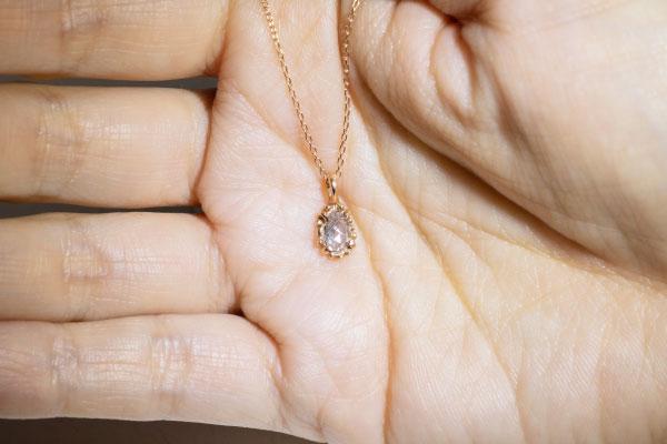 Tiny Rose Cut Diamond Necklace with Rose Gold Dots (18k)