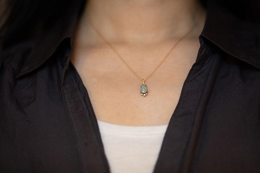 Boulder Opal Necklace with Tiny Dots and Tiny Diamonds (18k)
