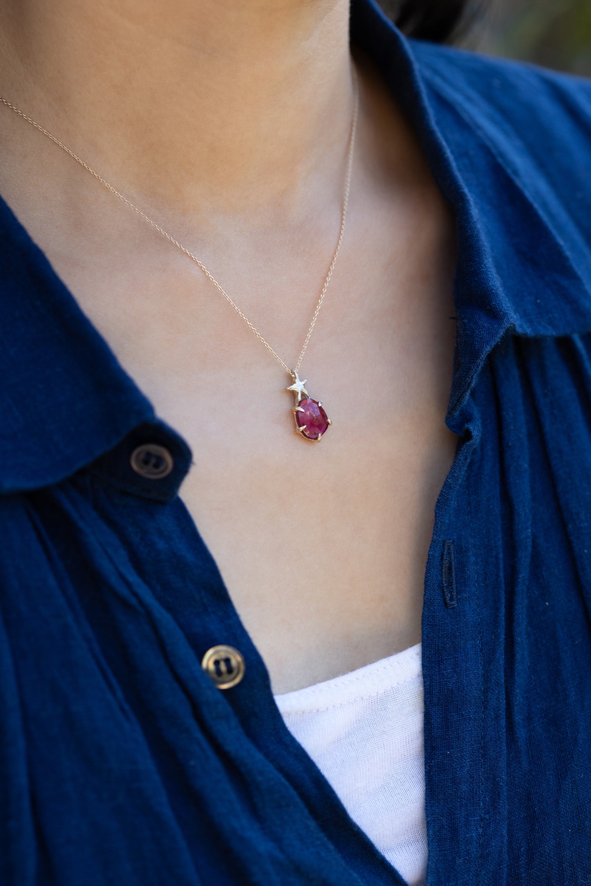 Sweet Pink Tourmaline Star Necklace (10k)