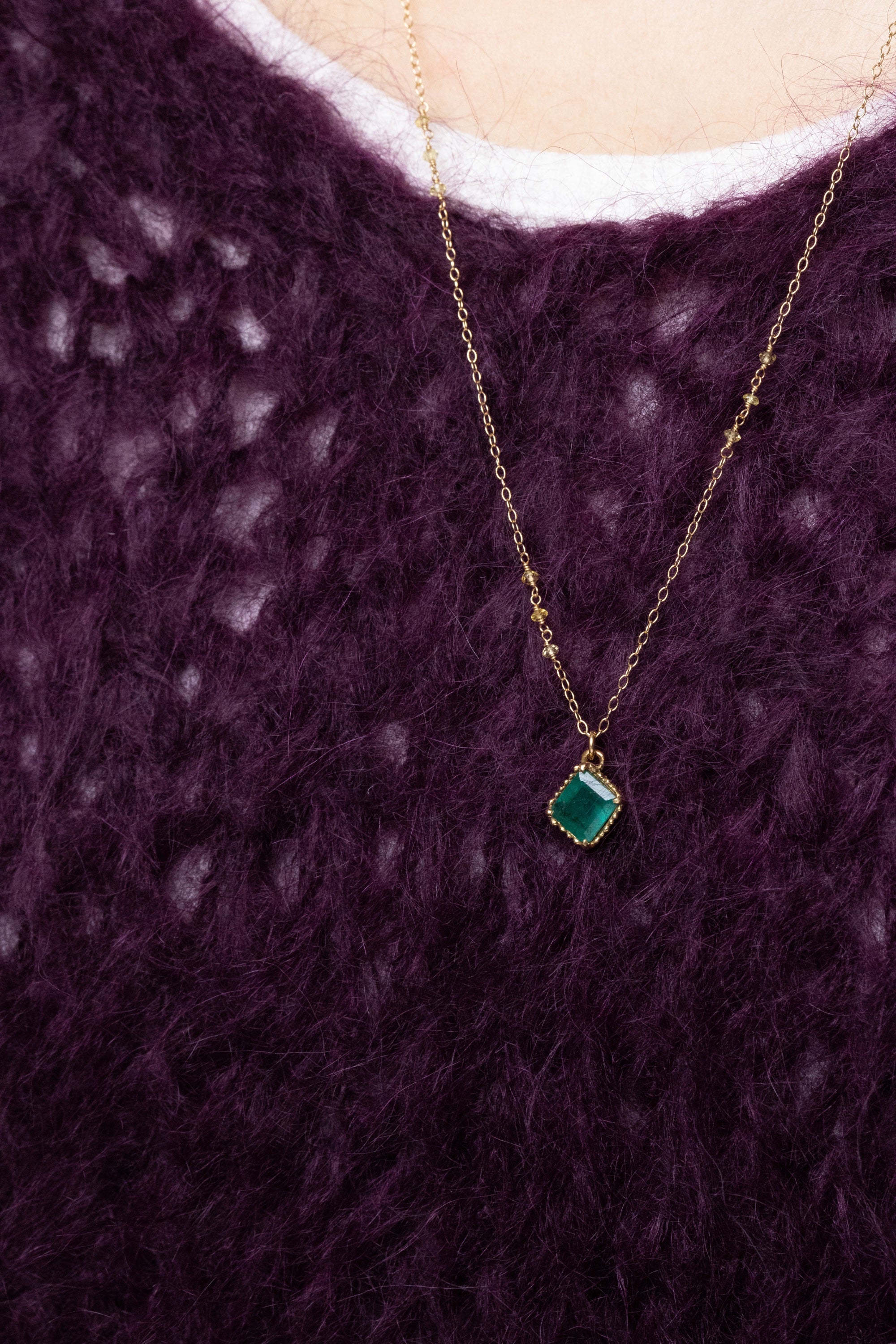 Dark Green Emerald Long Necklace(18k)