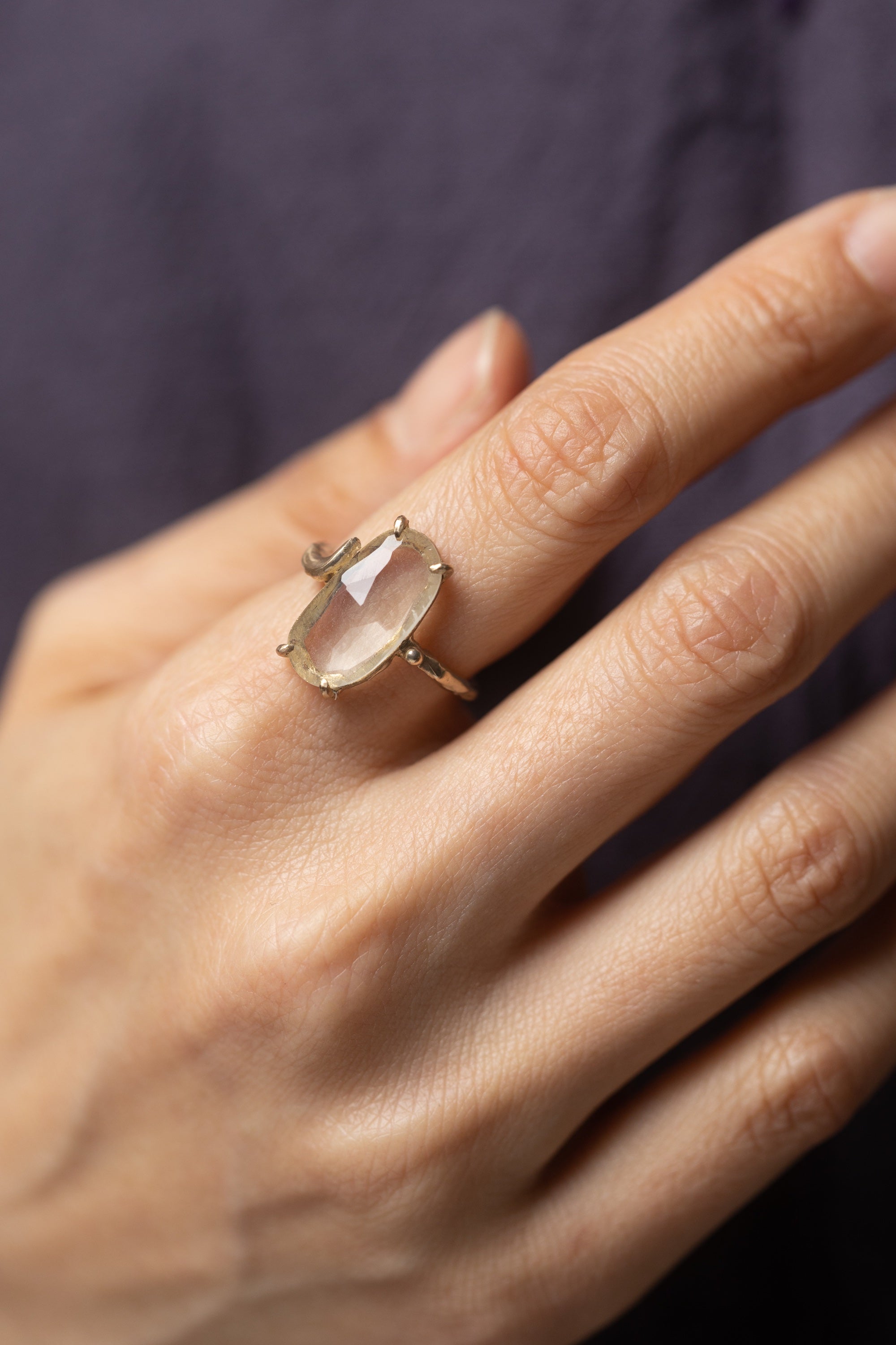Faceted Moonstone with Golden Moon Ring (10k)