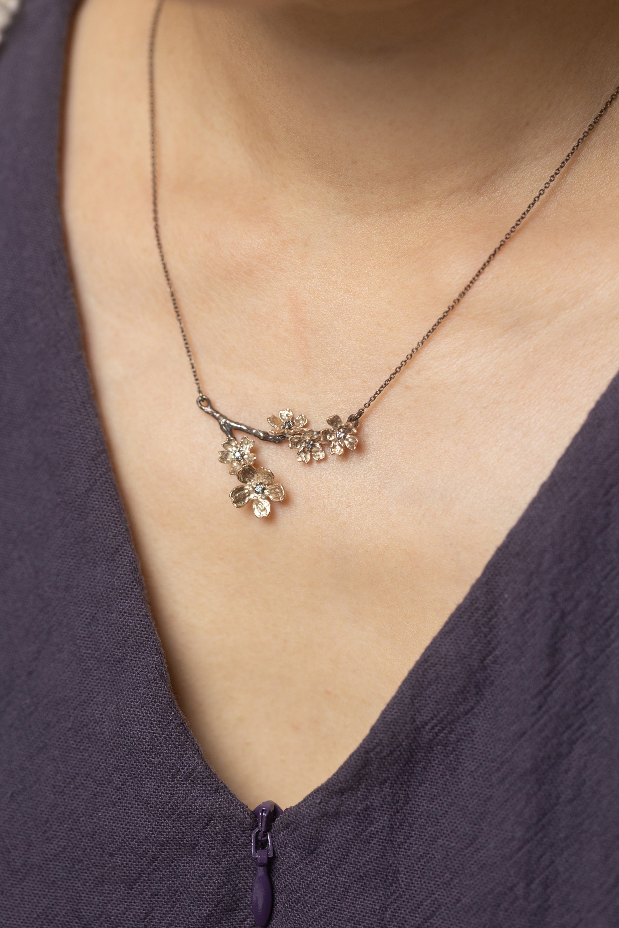 5 Sakura Blossom Necklace with Silver Chain