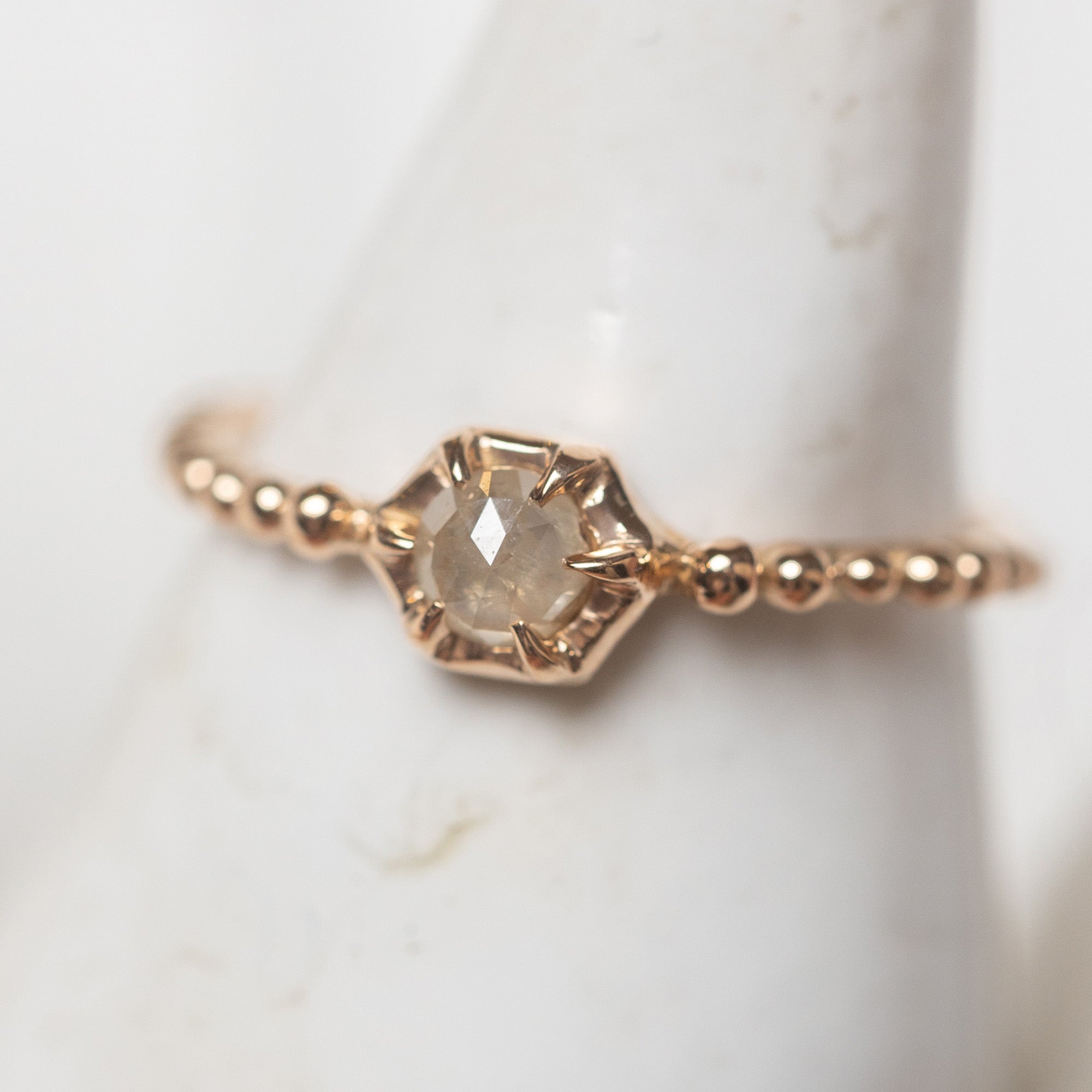 Hexagonal Rose Gold Ring with a White Rustic Diamond (18k)