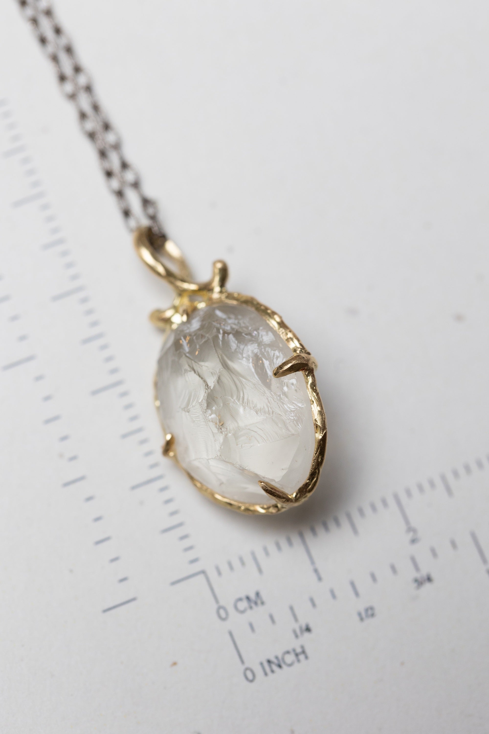 One of a kind Quartz Necklace with Gold Frame