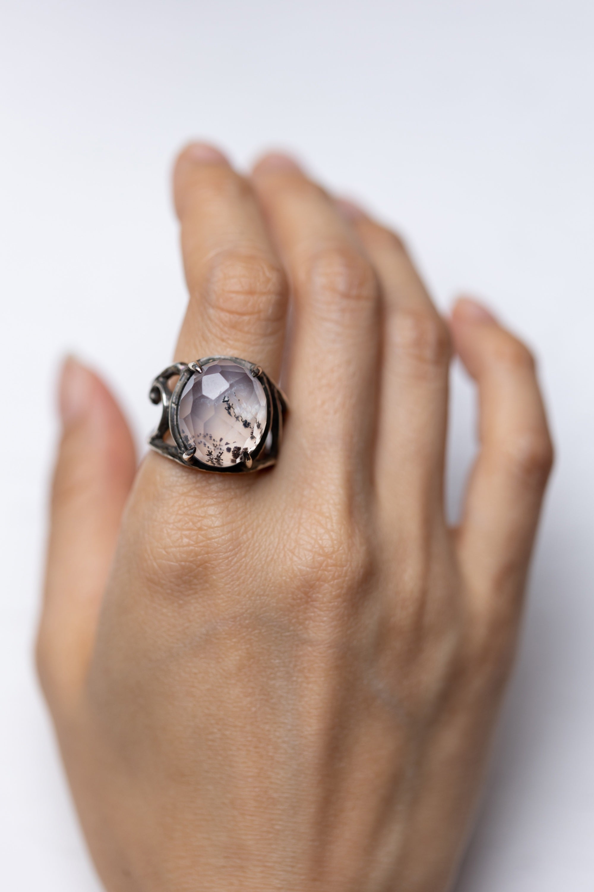 Winter Wonderland Silver Dendritic Agate Ring