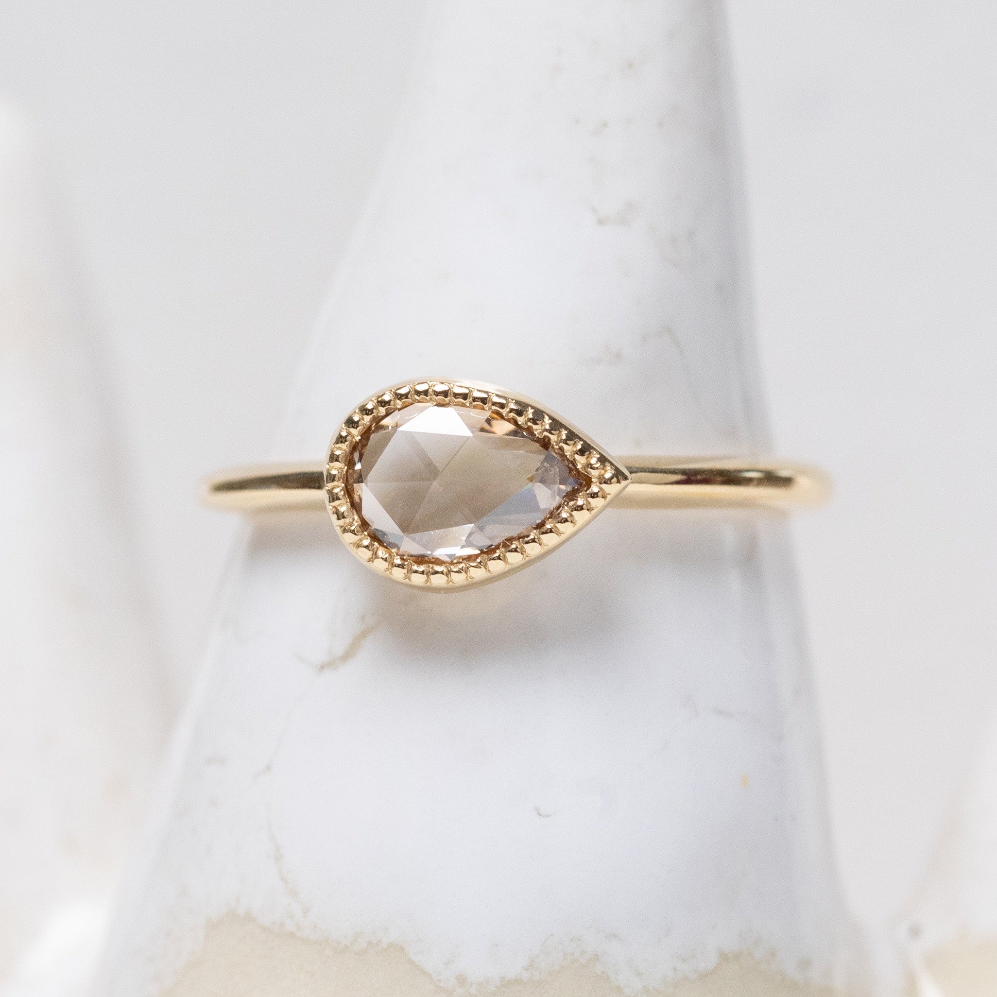 Hannah: Sideways Champange Pear Shape Rosecut Diamond Ring