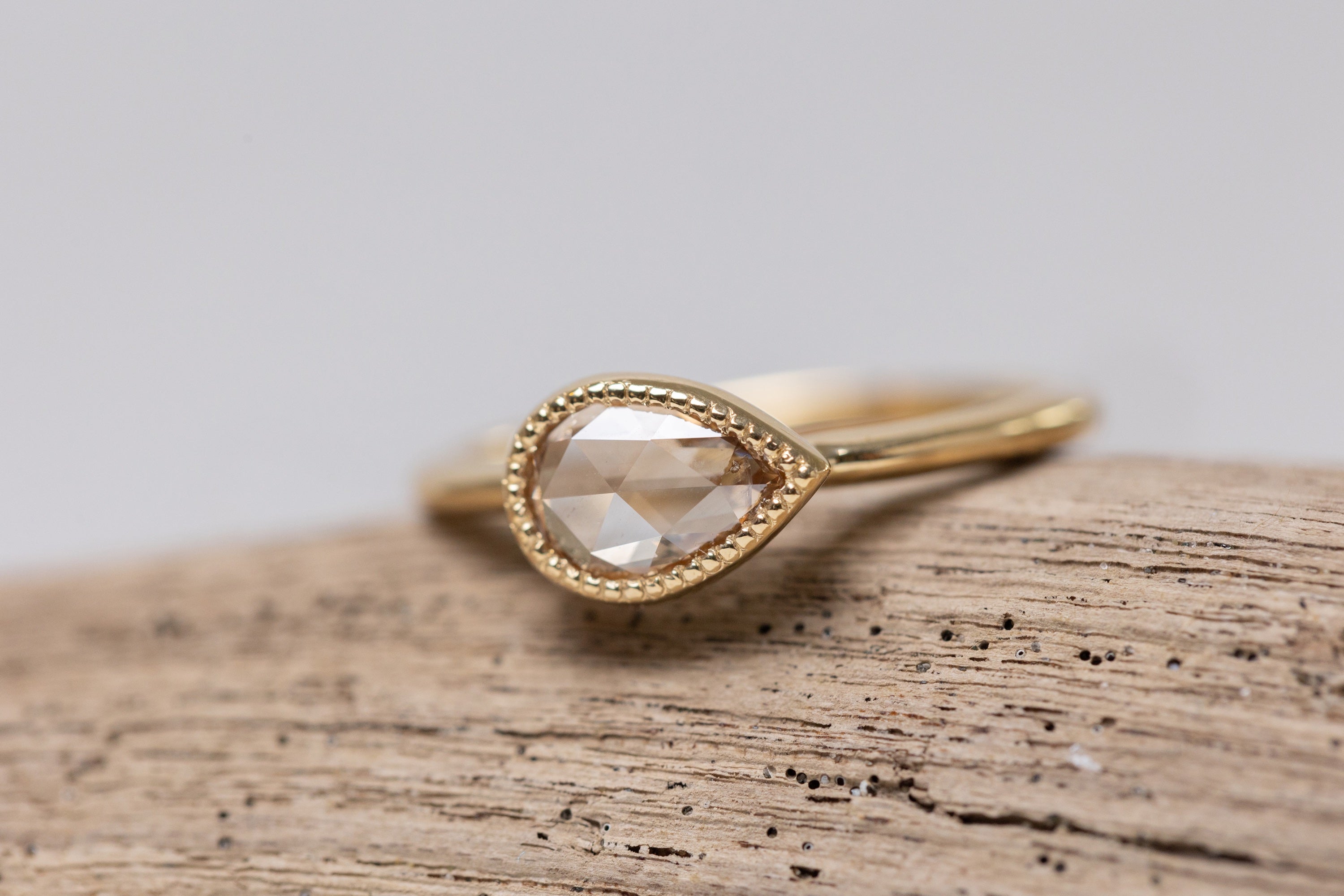 Hannah: Sideways Champange Pear Shape Rosecut Diamond Ring