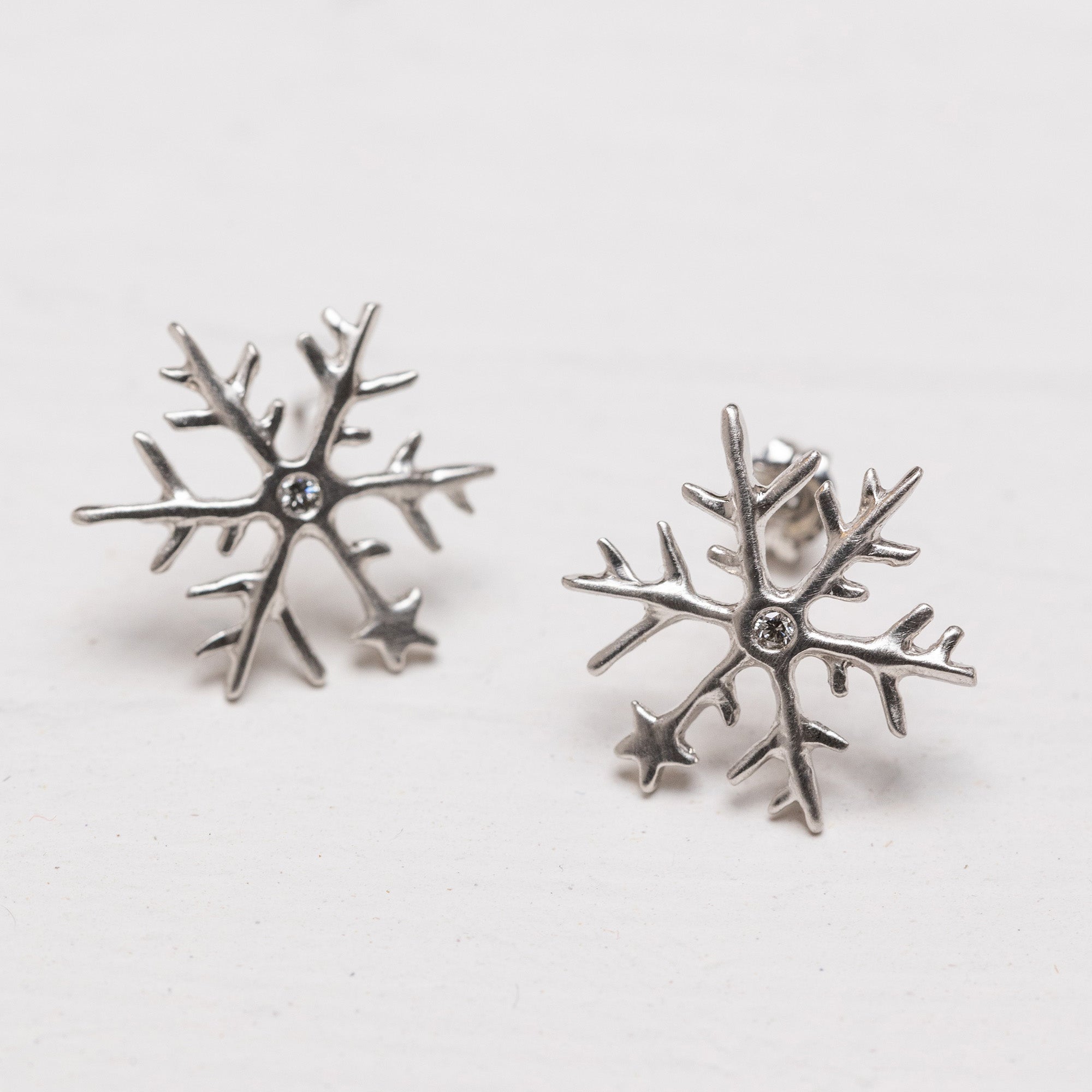 Platinum Snowflake Stud Earrings with Diamond