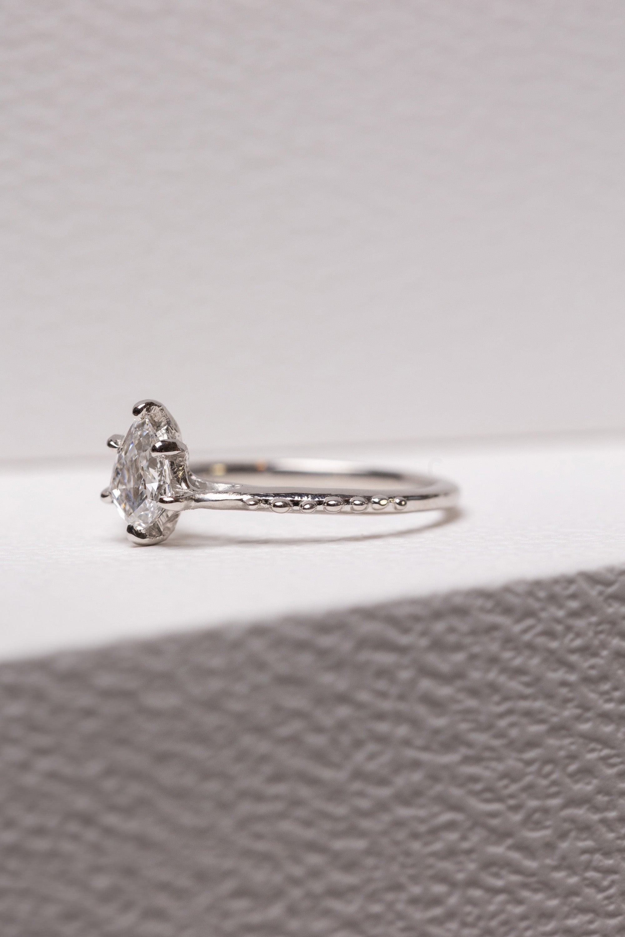 Geometric Pear Shape Diamond Ring in Platinum