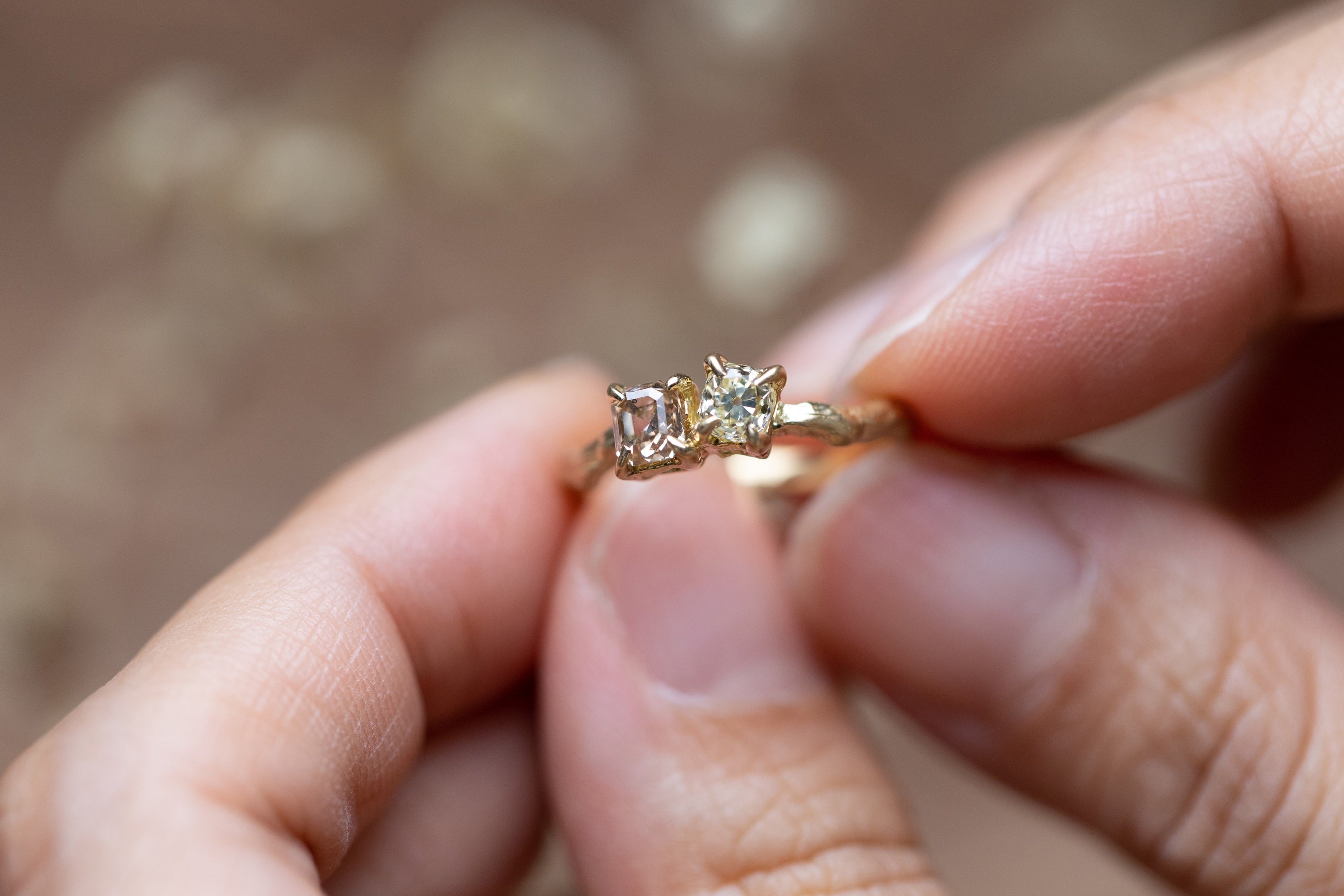 Toi et Moi Diamond Ring – Antique Diamond and Brown Diamond (18k)