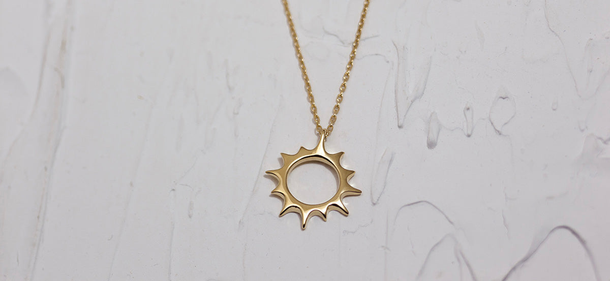 Large Gold Sun Necklace on a Thin Gold Chain (18k)