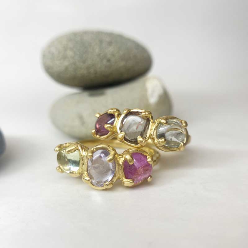 Blue, Brown, Pink 3 Sapphire Ring (18k)