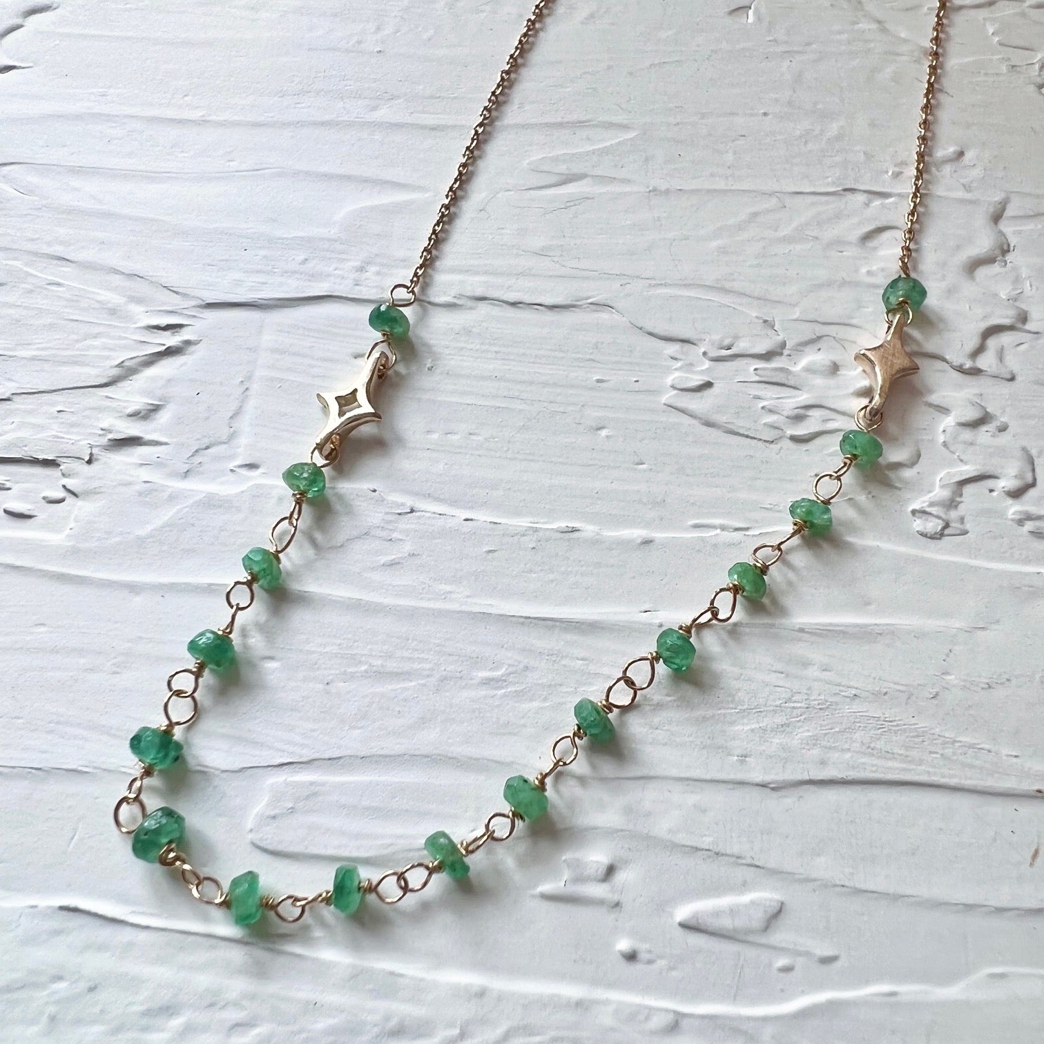 Star Dust and Tiny Emerald Necklace (18k)