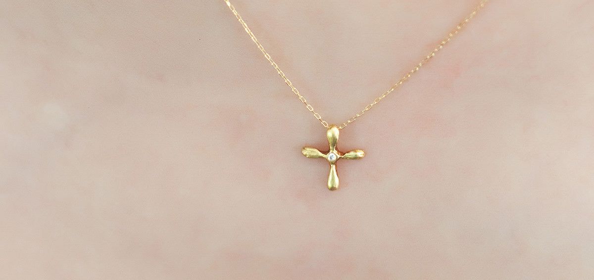 Flower Cross 18k Necklace