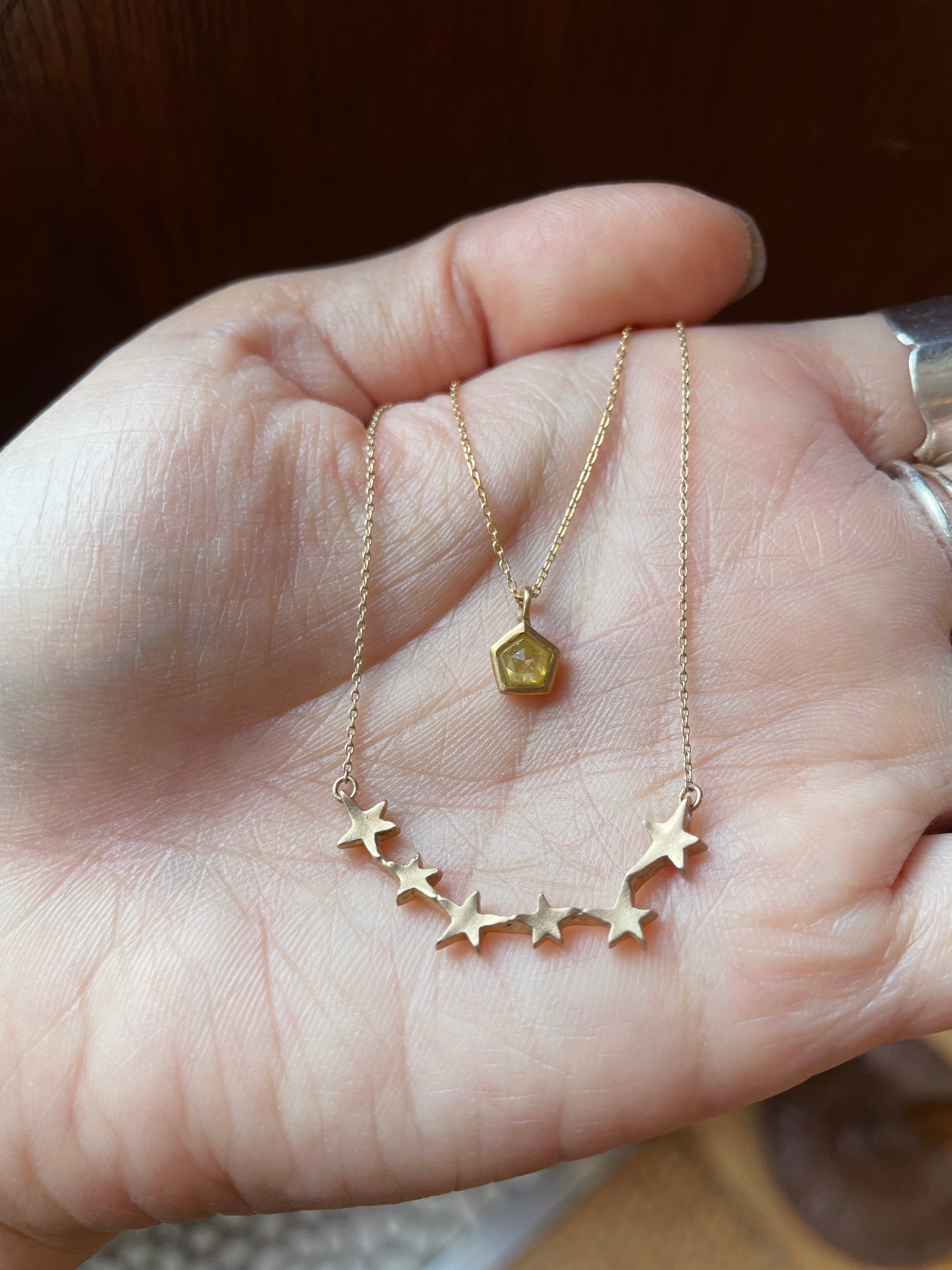 Yellow Star Shaped Rustic Diamond Necklace (18k)
