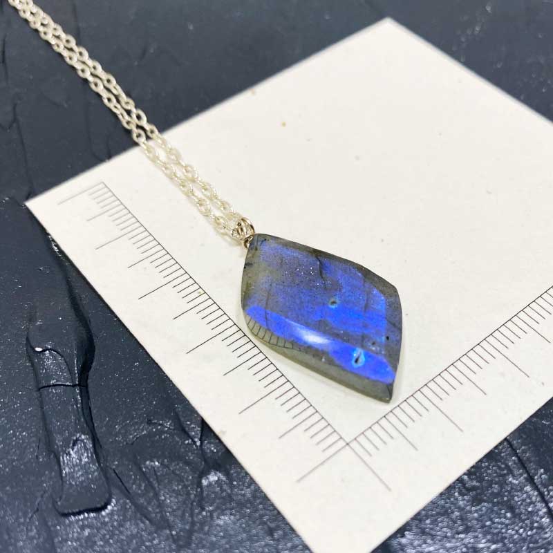 Flash of Bright Blue Labradorite on Long Textured Chain