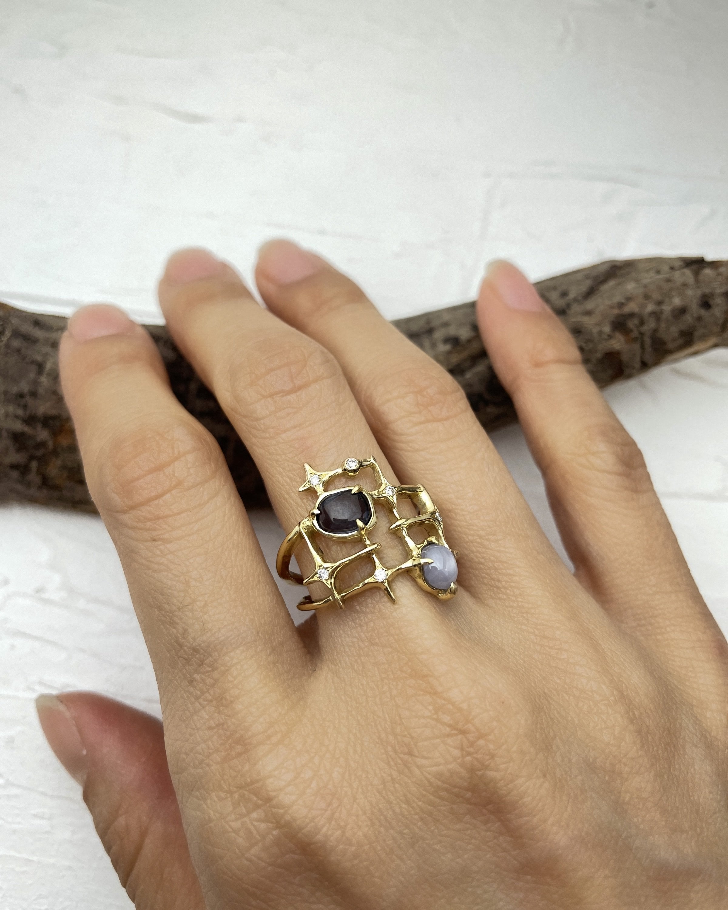 Somewhere in the Night Sky Ring with Blue Sapphire