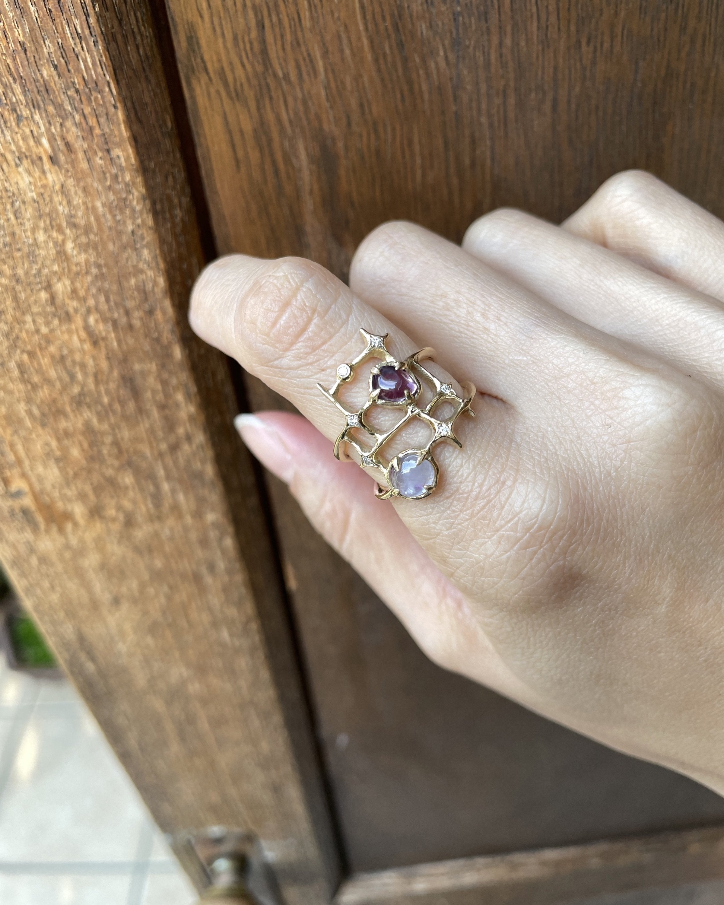 Somewhere in the Night Sky Ring with Pink Sapphire