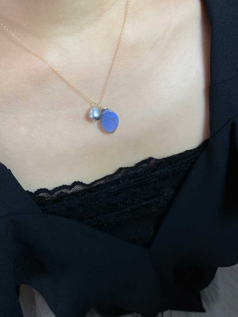 Labradorite Necklace with South Sea Pearl
