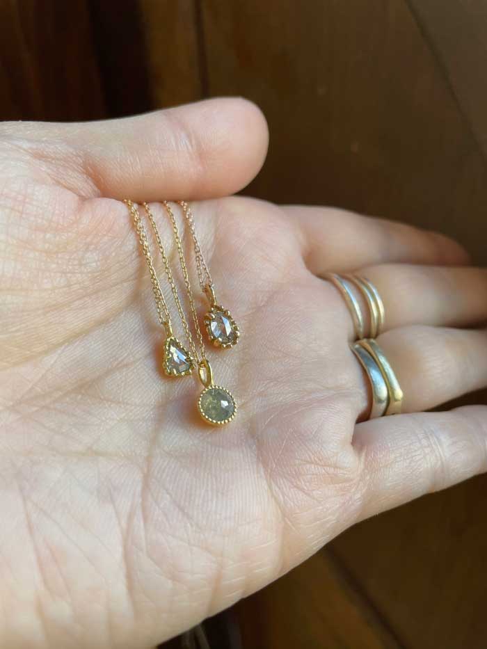 Tiny Rose Cut Diamond Necklace with Rose Gold Dots (18k)