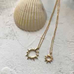 Large 18k Gold Sun on Oxidized Silver Chain Necklace