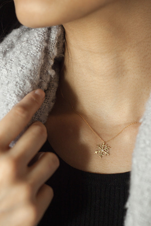 Snowflake with Diamond Accent 18K Necklace