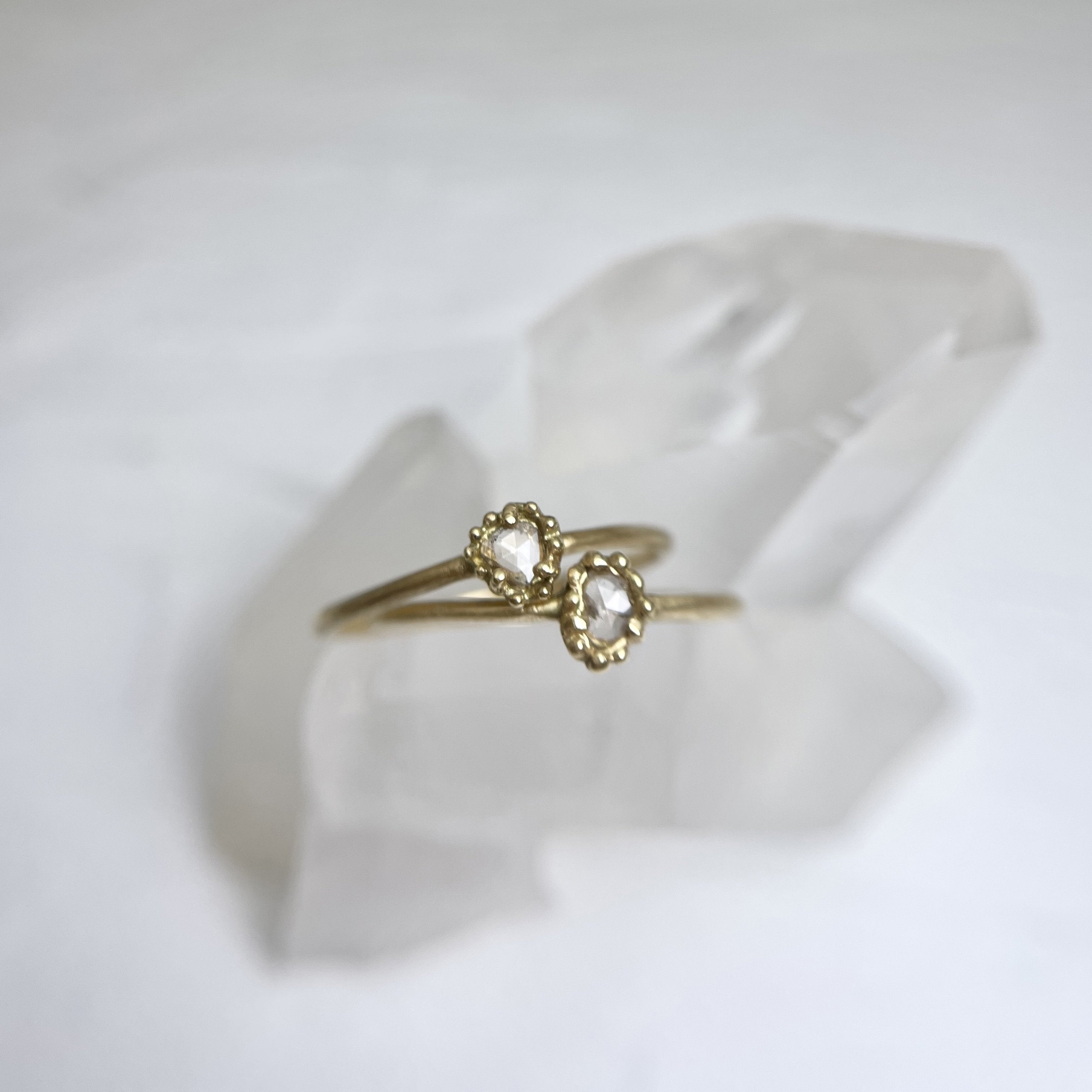 Light Brown Rose Cut Diamond Ring Surrounded by Handmade Dots (18k)